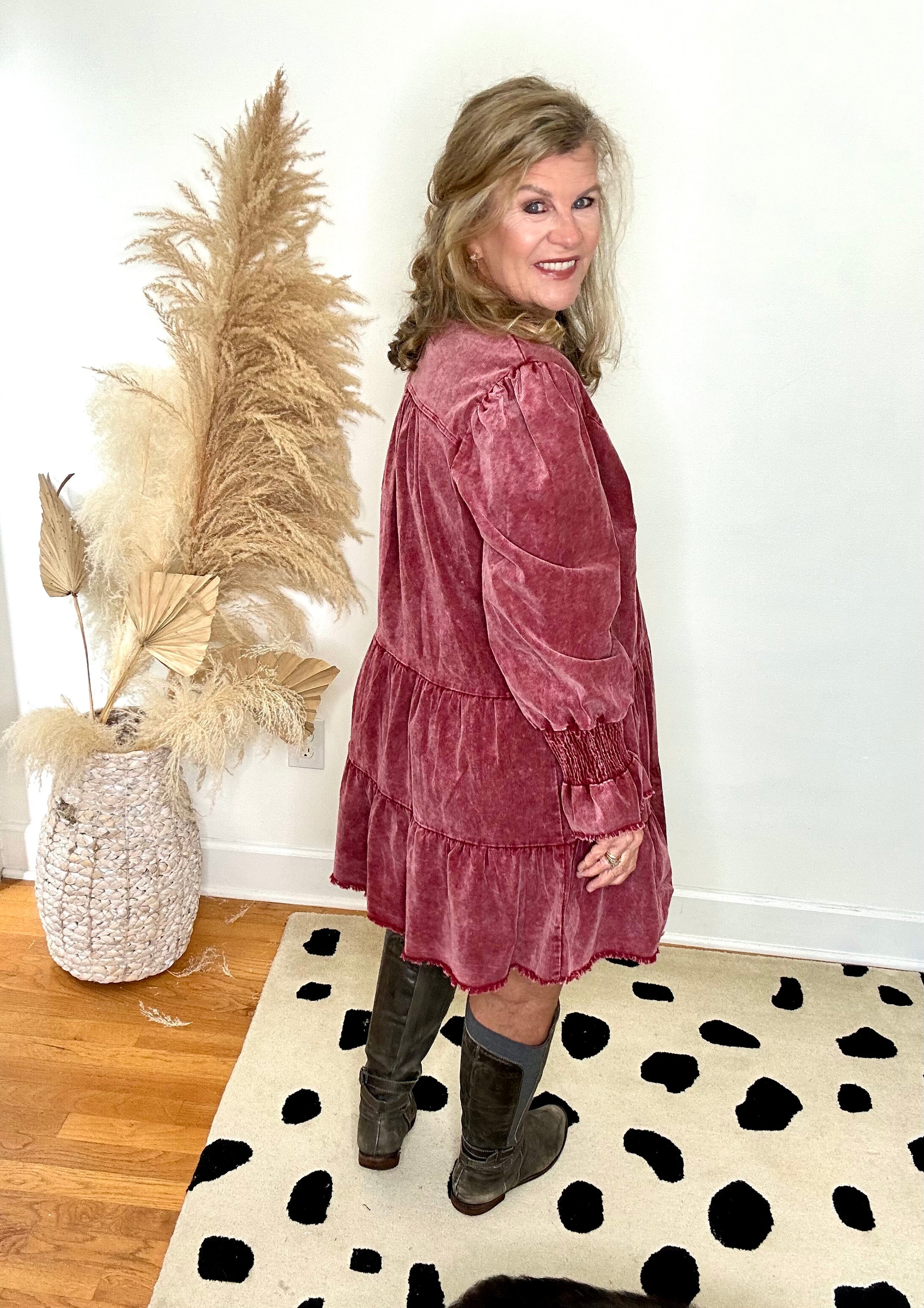 STONEWASH V-NECK DRESS