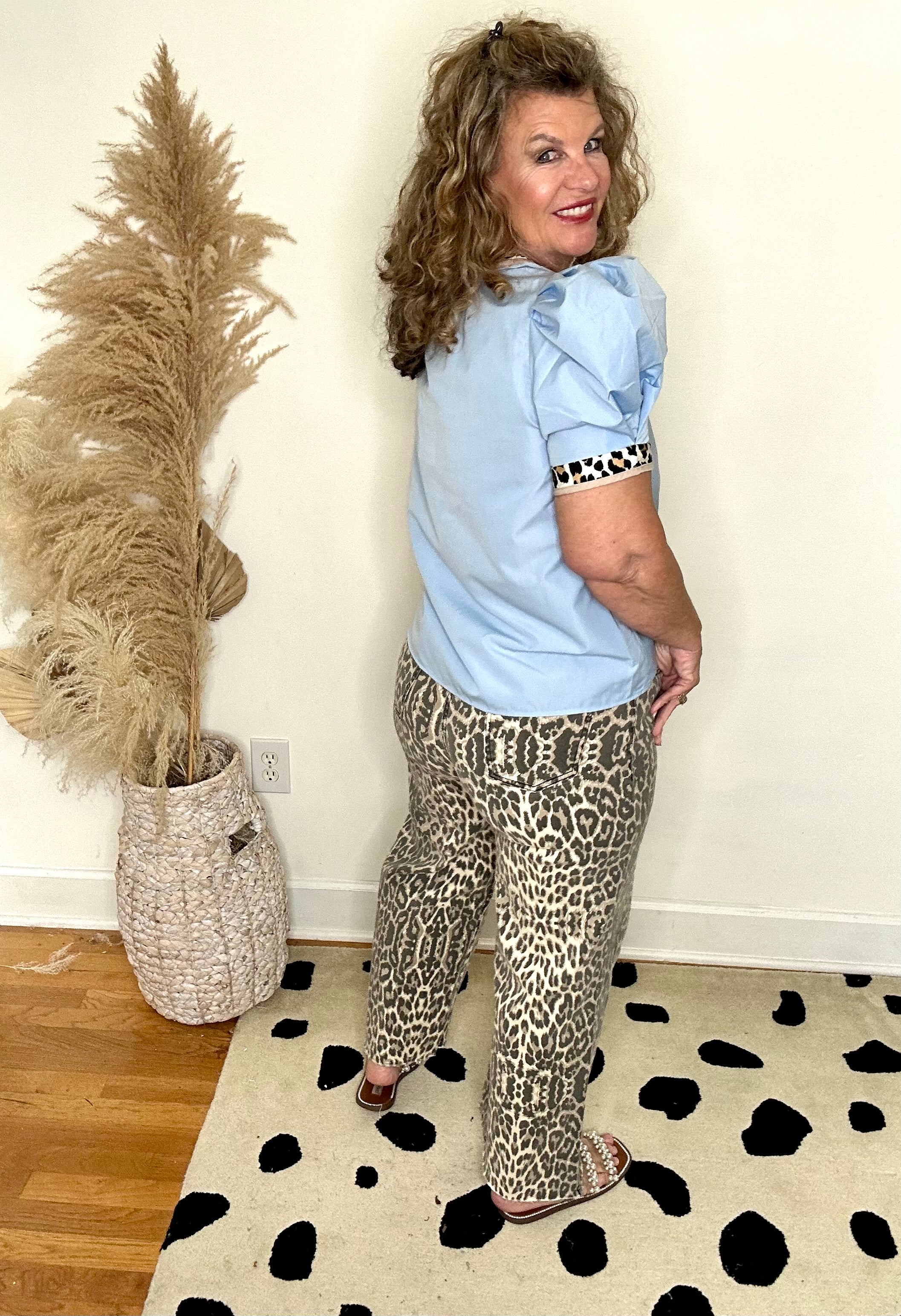 FIERCE IN BLUE LEOPARD TRIM TOP