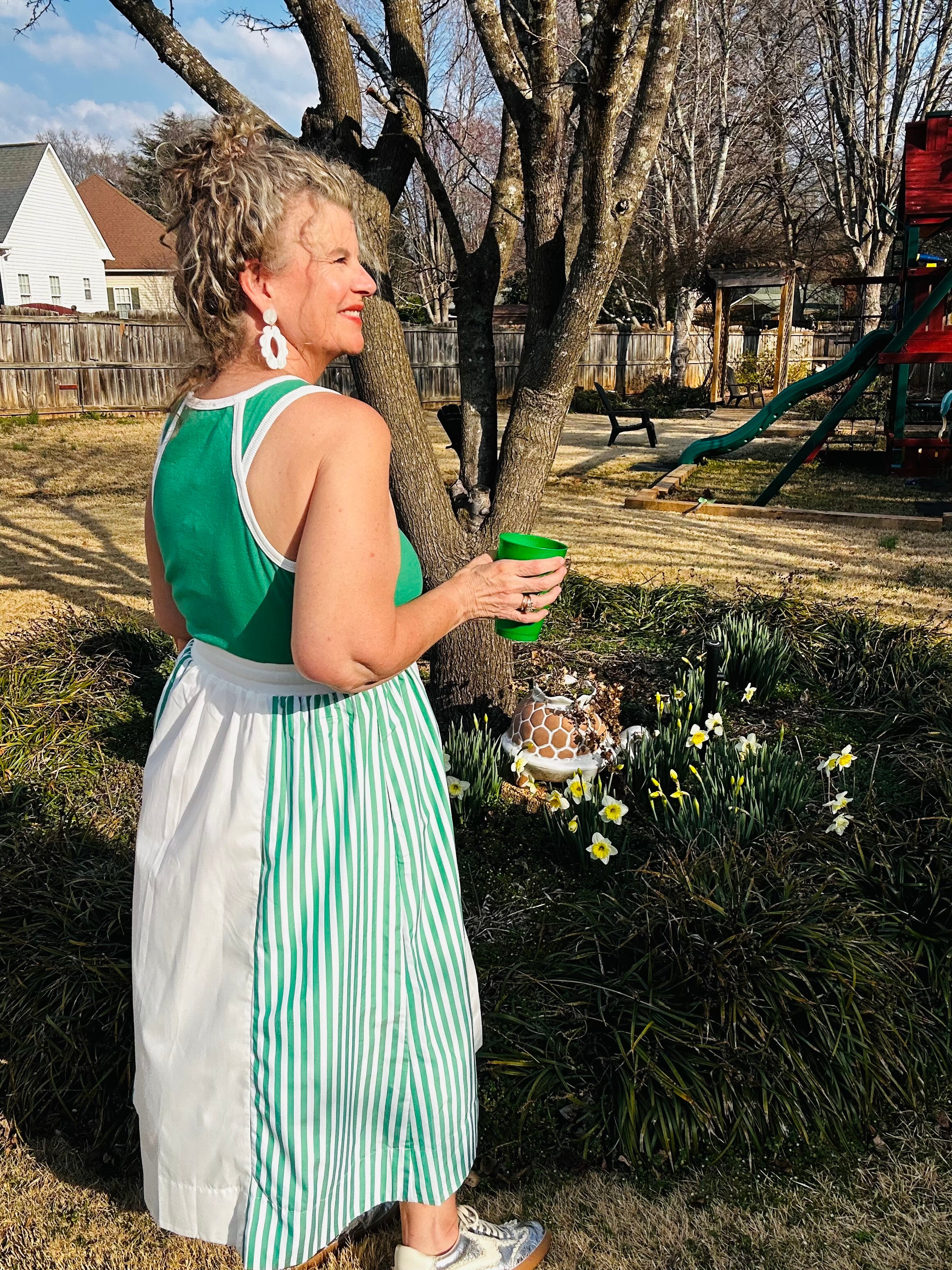 EASY GO GREEN STRIPE DRESS