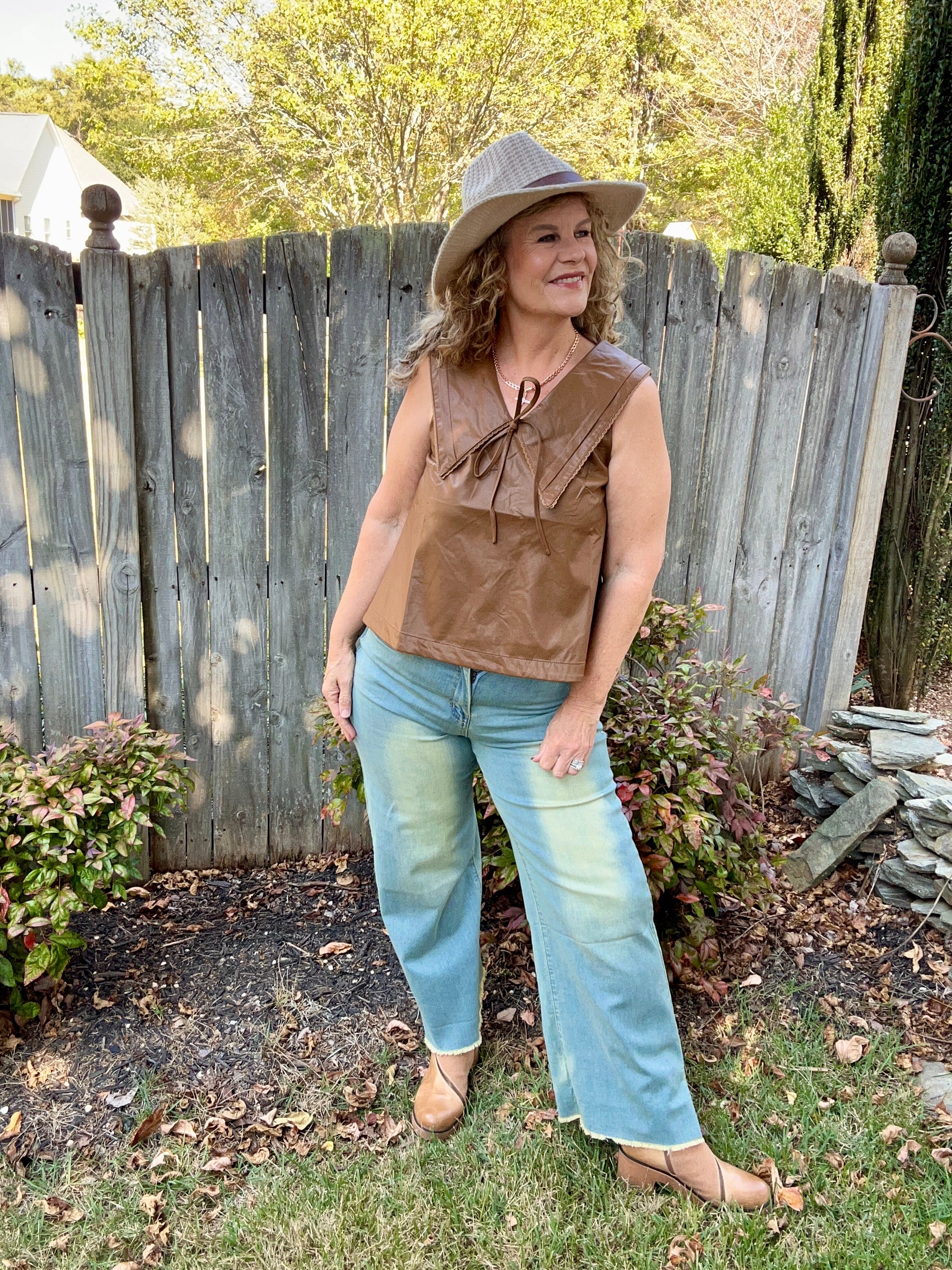 FAUX LEATHER SAILOR COLLAR TOP