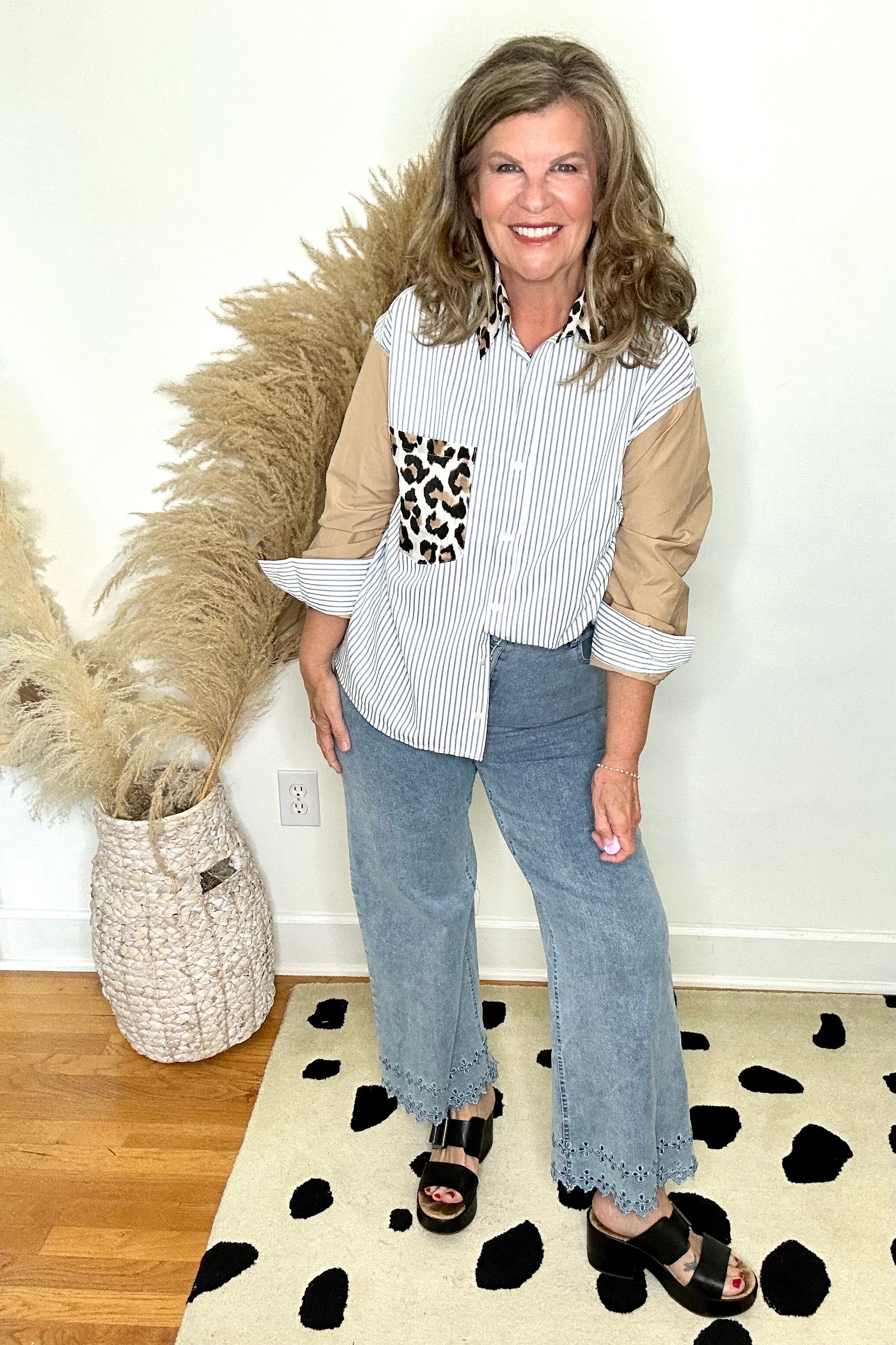 THE CAROLINA HIGH WAIST EYELET PANTS IN LIGHT WASH