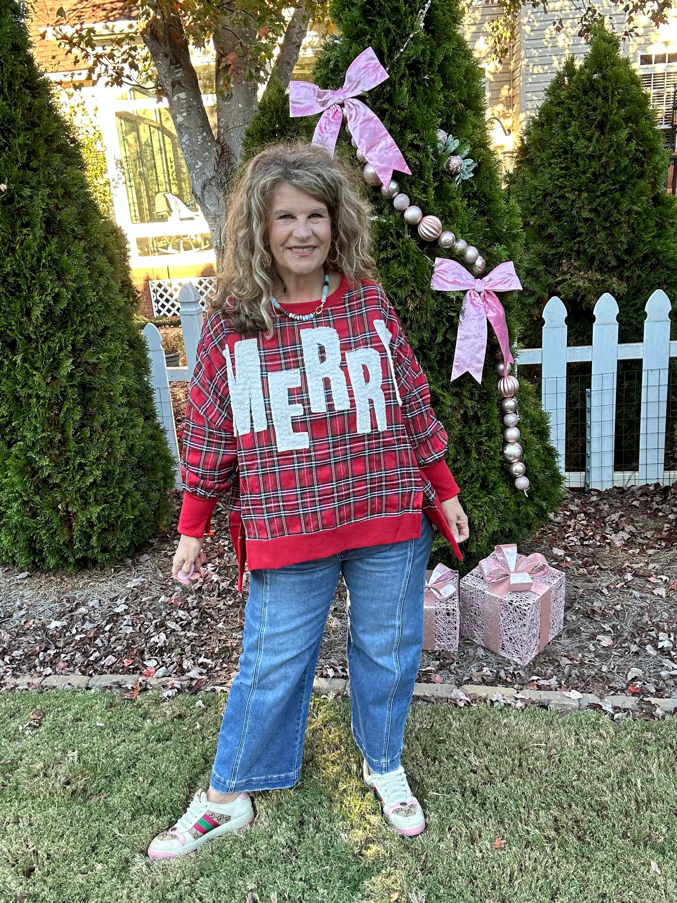 MERRY PLAID PULLOVER