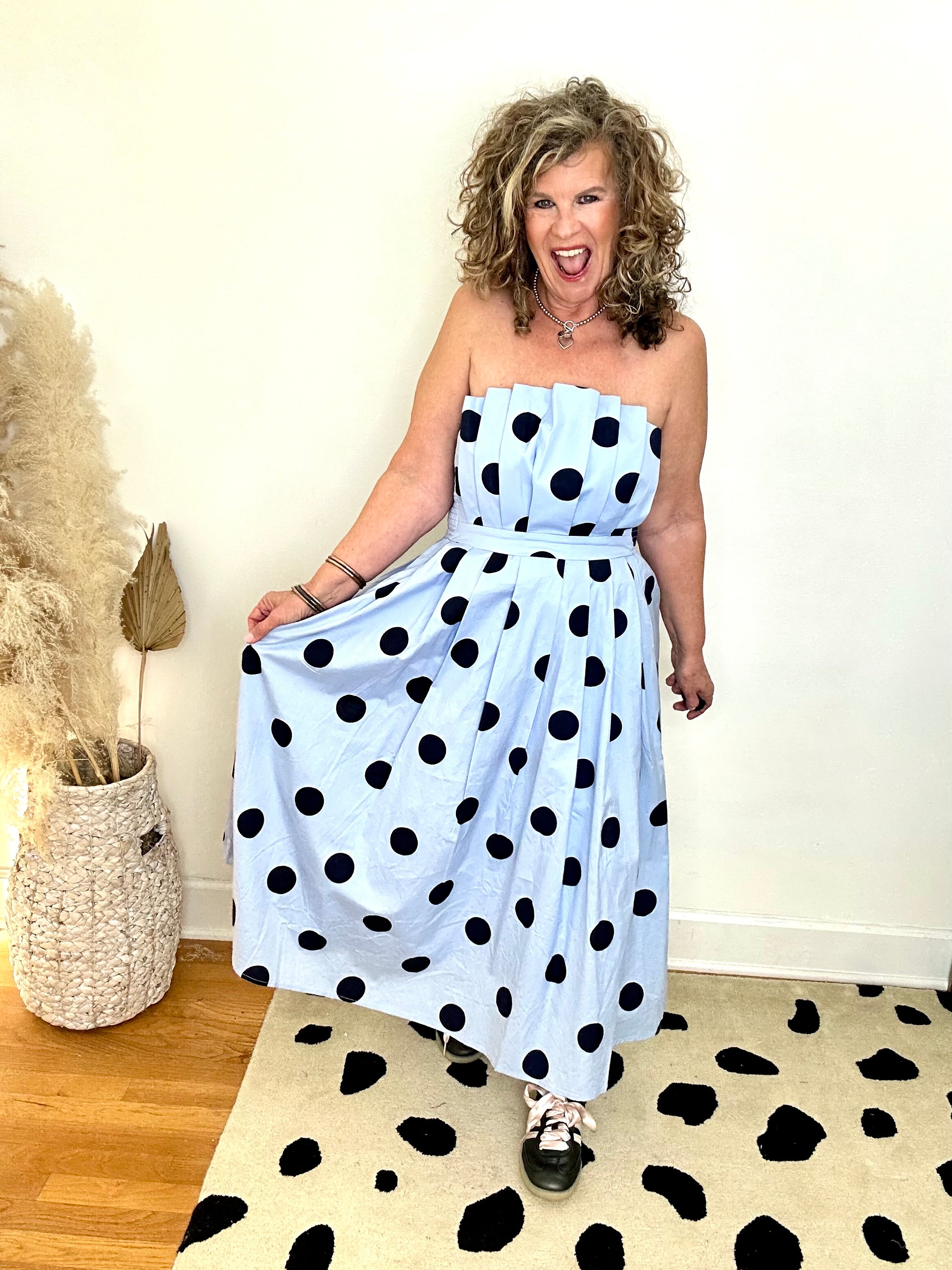 STRAPLESS POLKA DOT DRESS