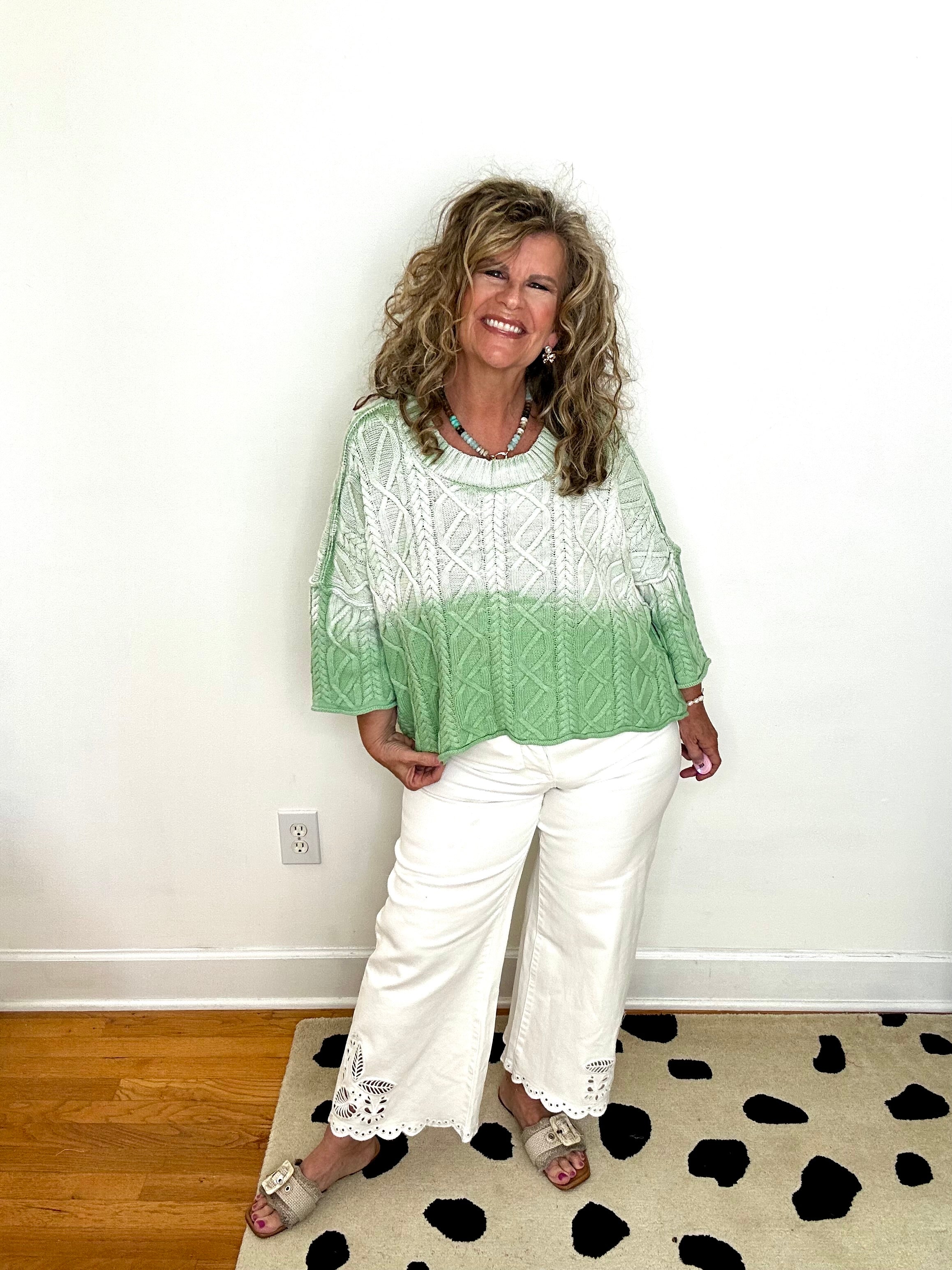 MINT OMBRE CABLE KNIT SWEATER