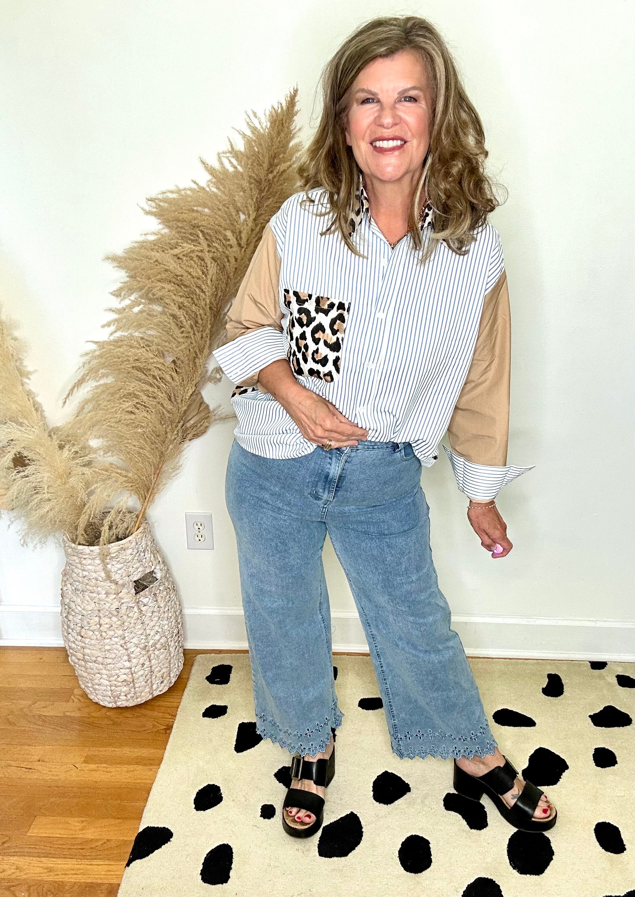 THE CAROLINA HIGH WAIST EYELET PANTS IN LIGHT WASH