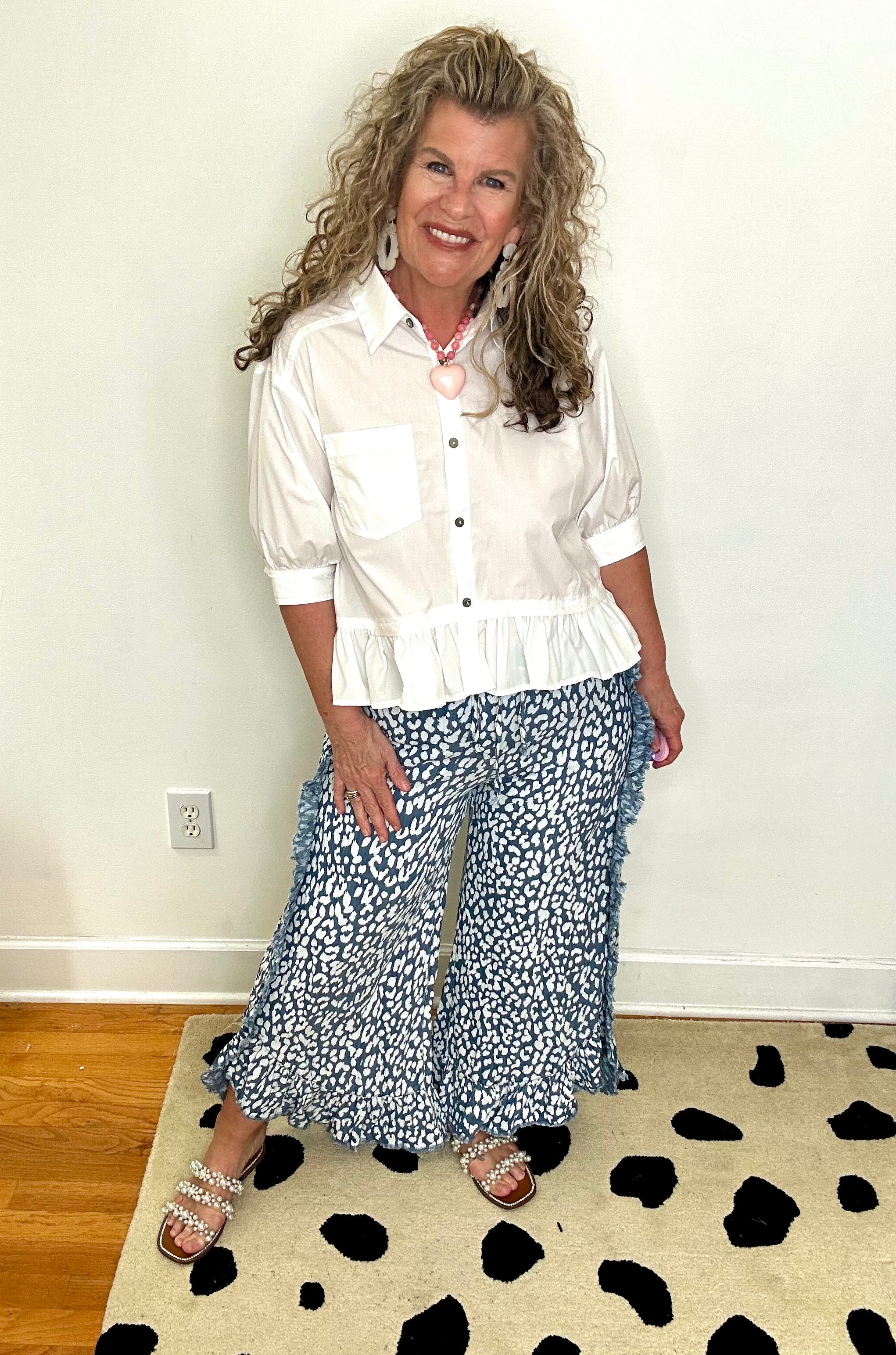 ANIMAL PRINT CHAMBRAY PANTS