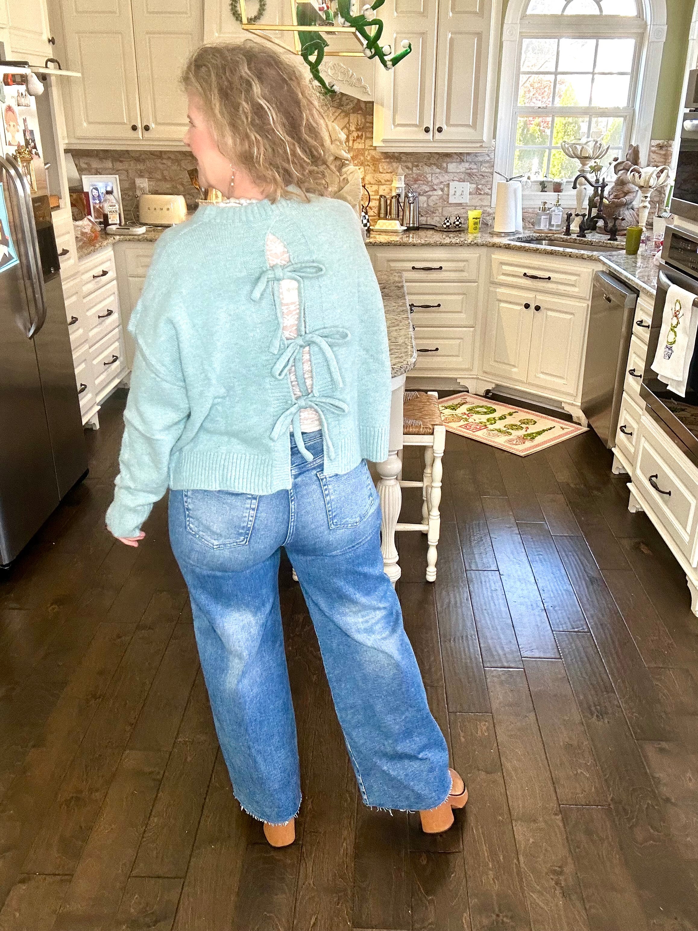 TIED AND TRUE BOW BACK SWEATER