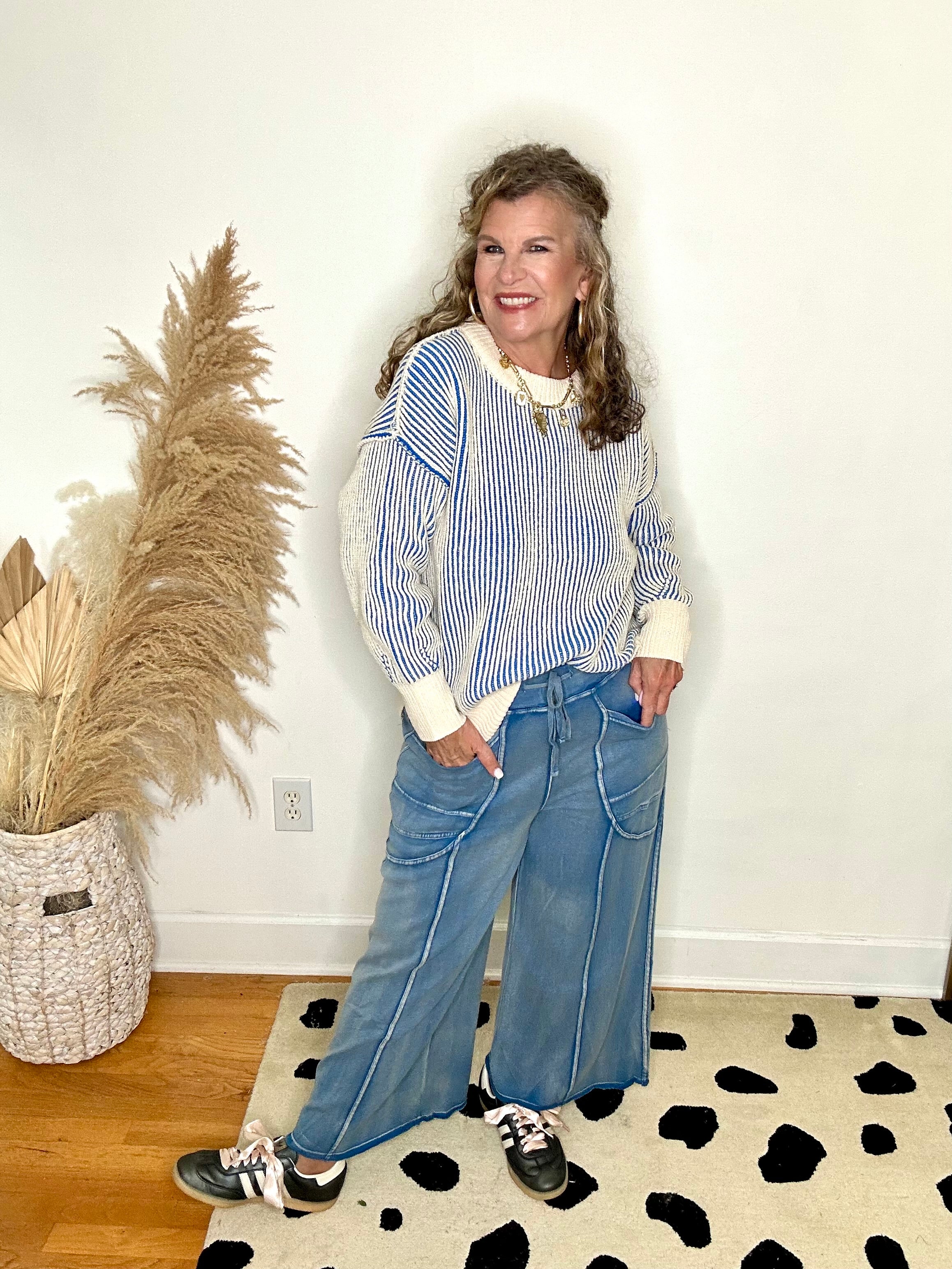 OCEAN BLUE TWO TONE SWEATER