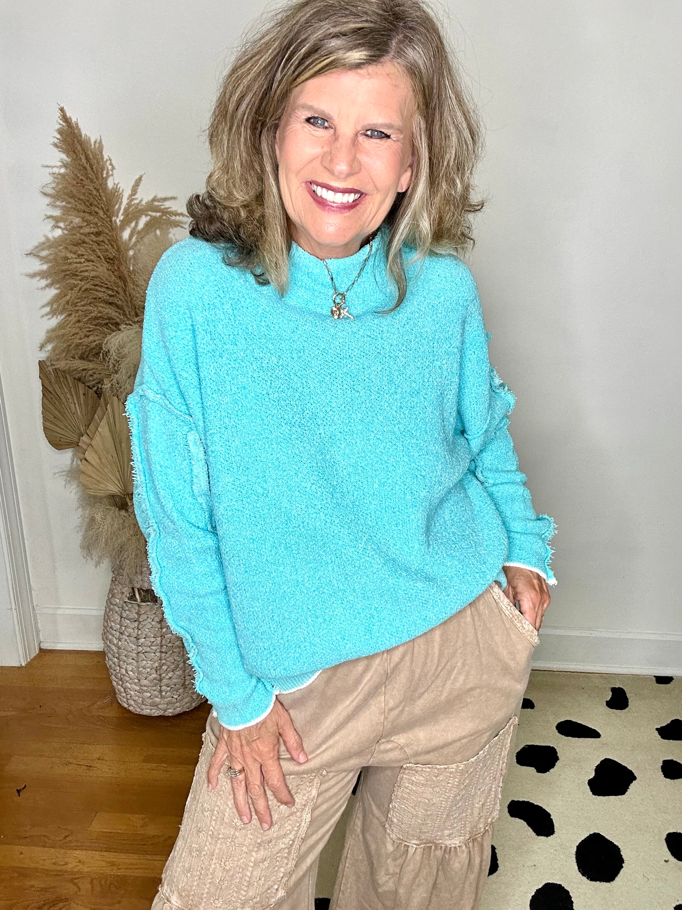 OVERSIZED MOCK NECK CHENILLE SWEATER