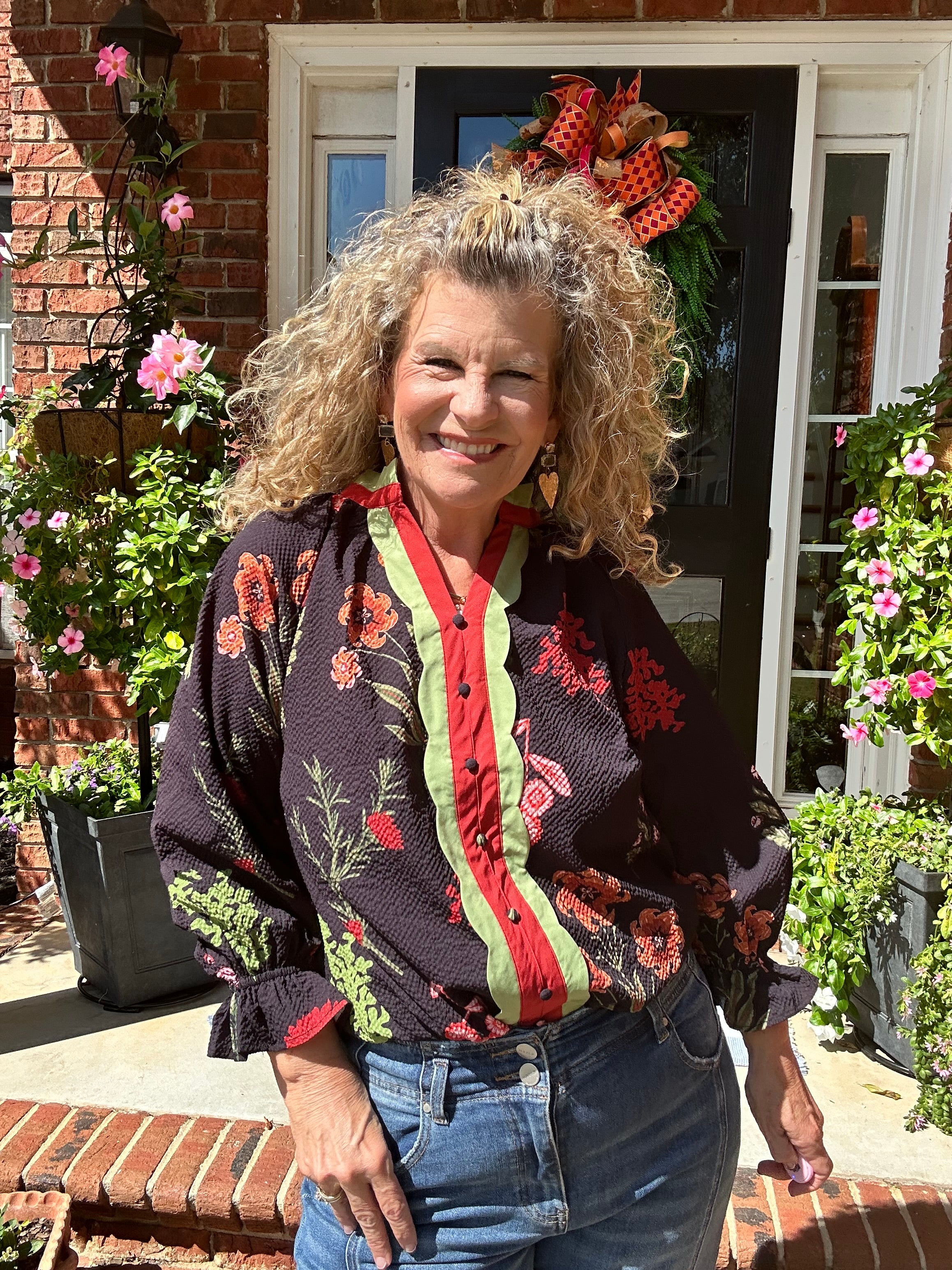 MIXED FLORAL TEXTURED BLOUSE