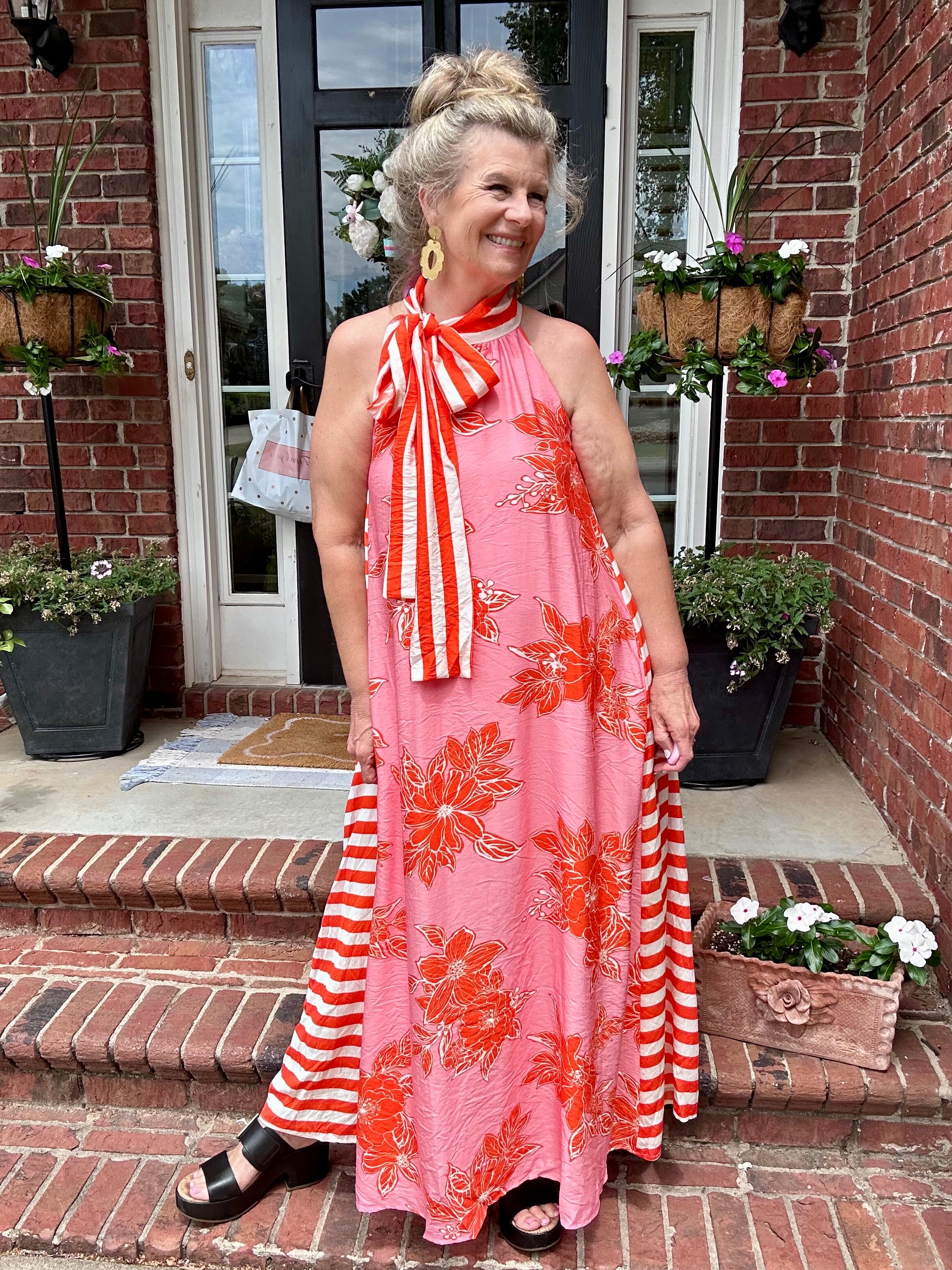 SUNSET GARDEN HALTER MAXI DRESS