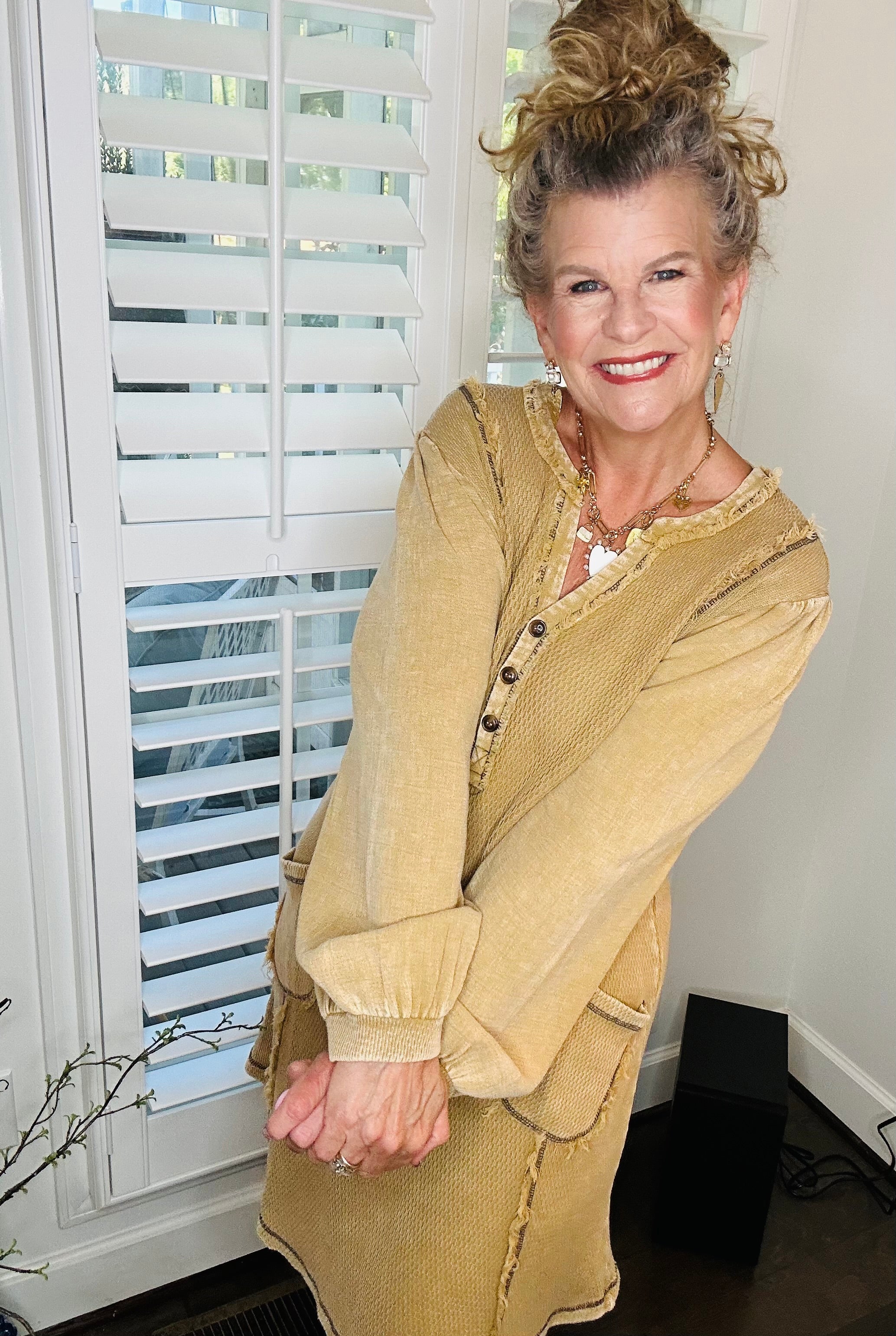 THERMAL MIX BUTTON FRONT TUNIC/DRESS