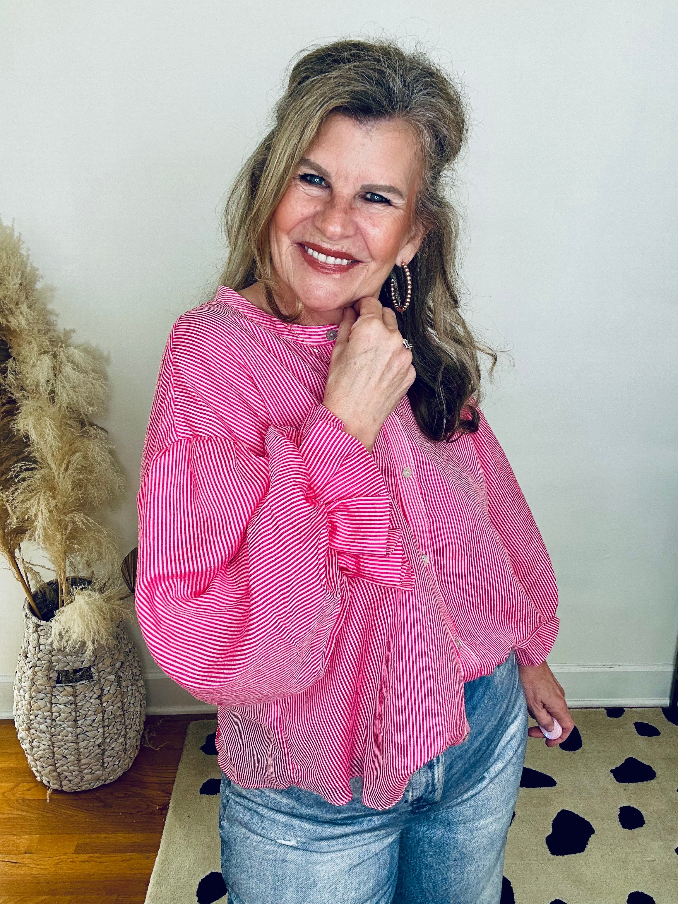 BUBBLE TROUBLE STRIPE BLOUSE