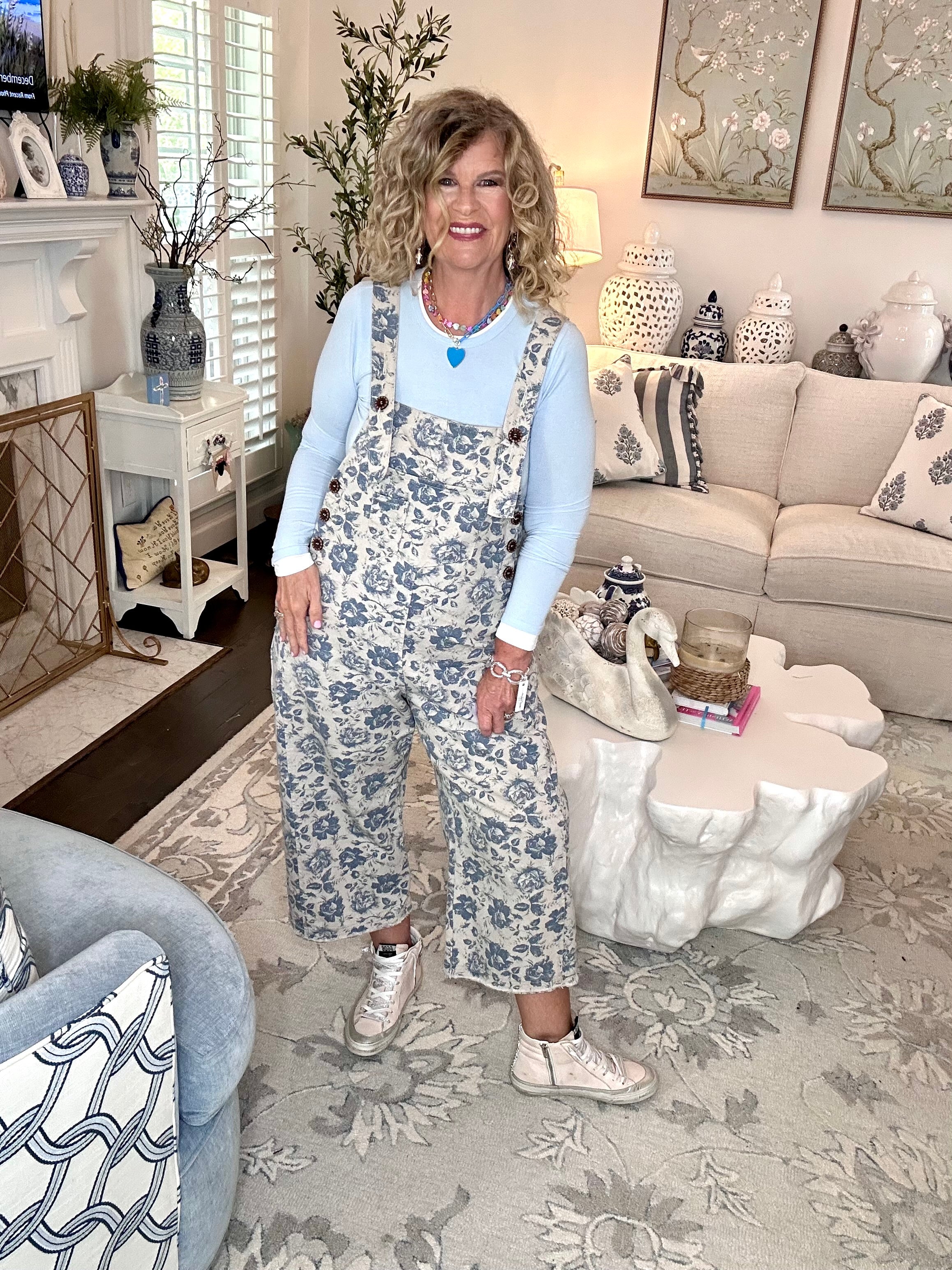 FLORAL BLUE OVERALLS