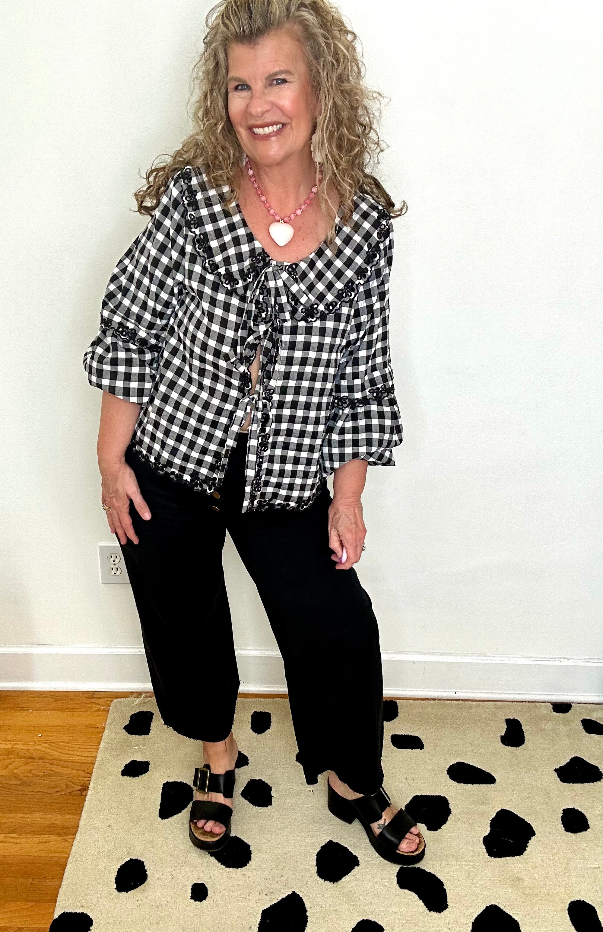 BUTTON FLY TWILL WIDE BOTTOM PANTS-BLACK