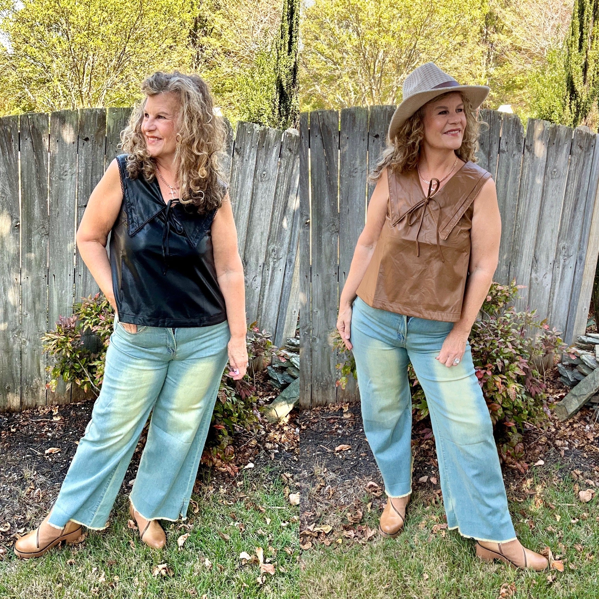 FAUX LEATHER SAILOR COLLAR TOP