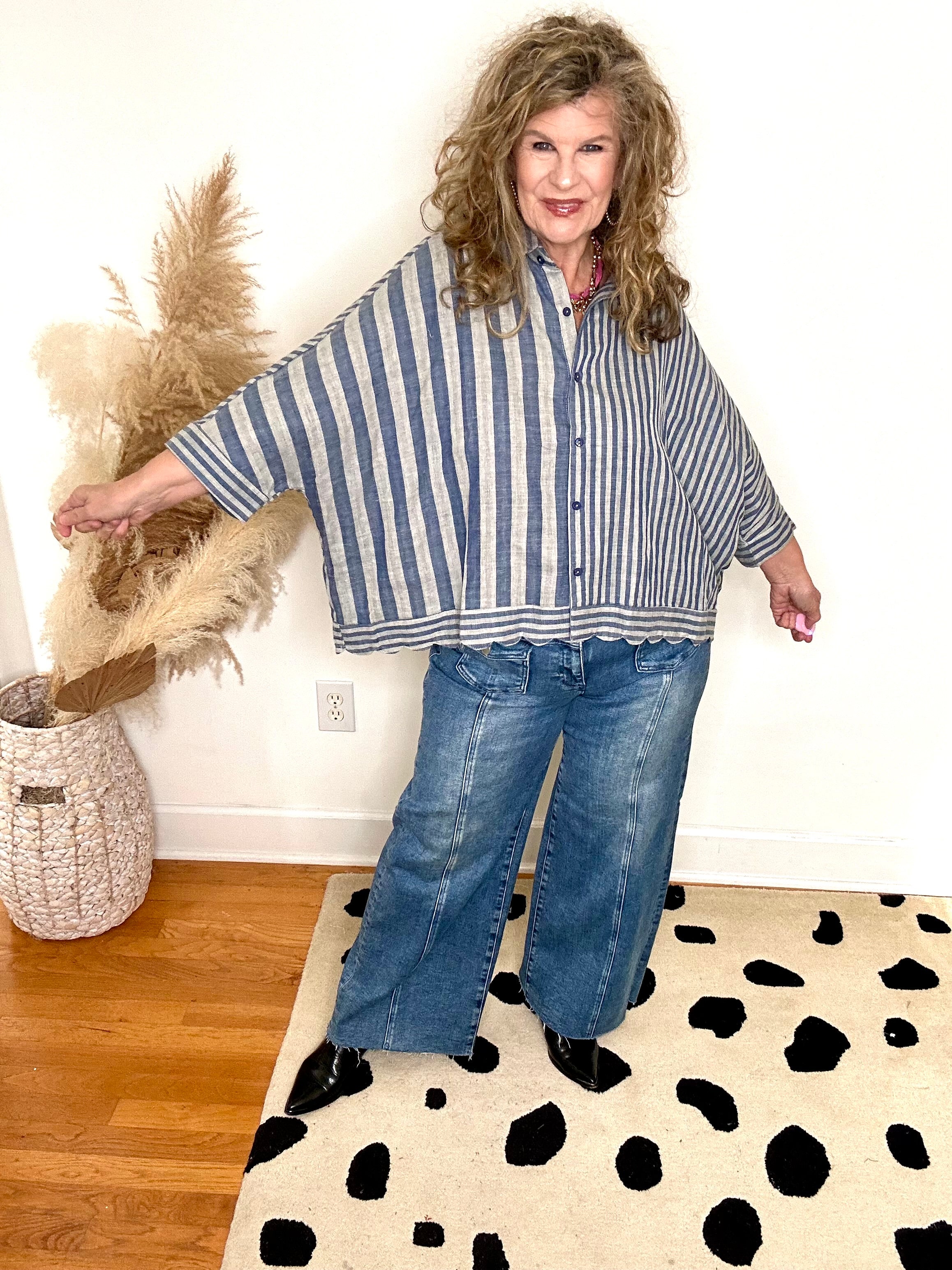 MIXED STRIPED BUTTON DOWN SHIRT