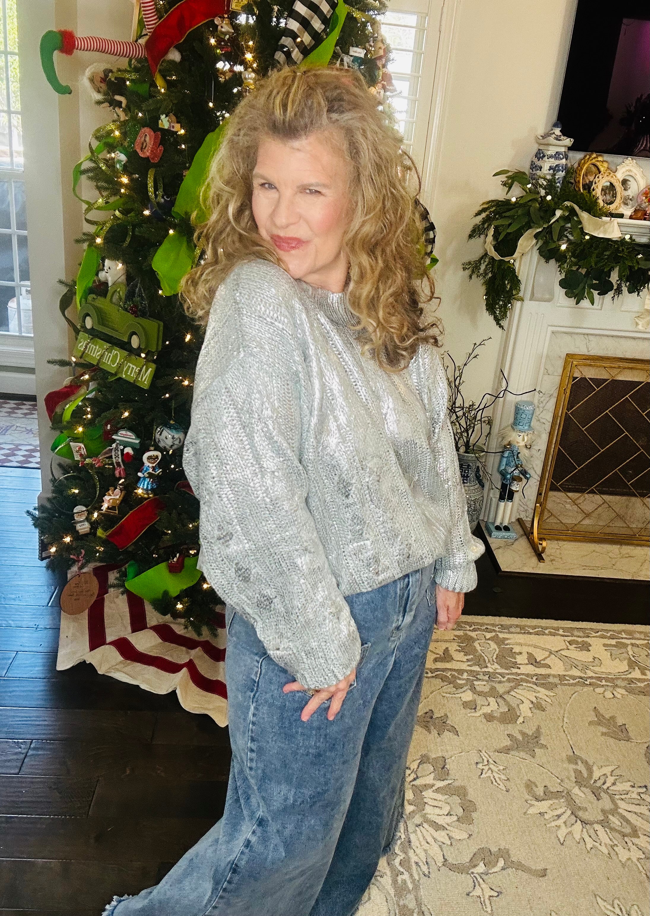 SILVER CABLE KNIT SWEATER