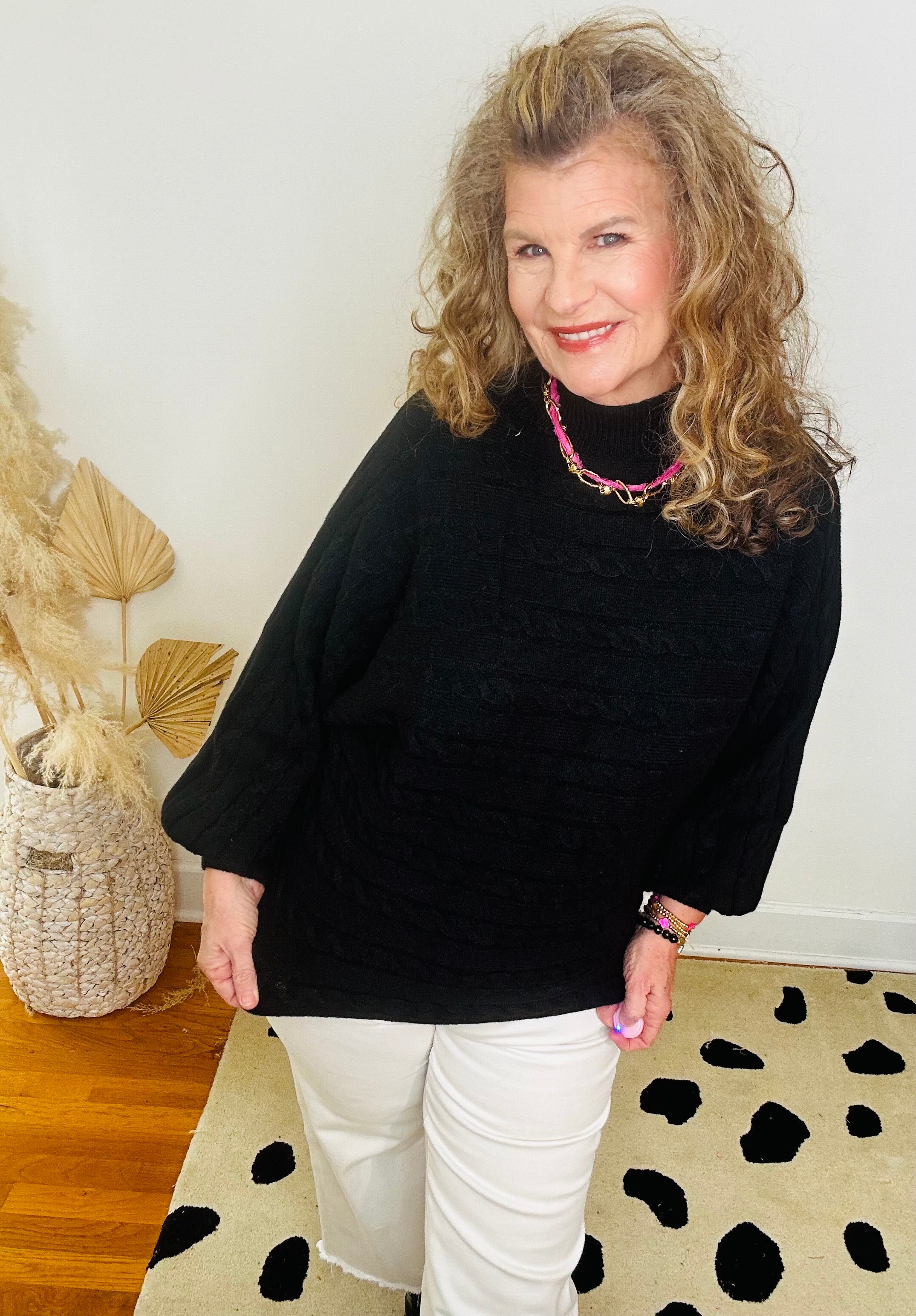 MOCK NECK KNIT SWEATER-BLACK