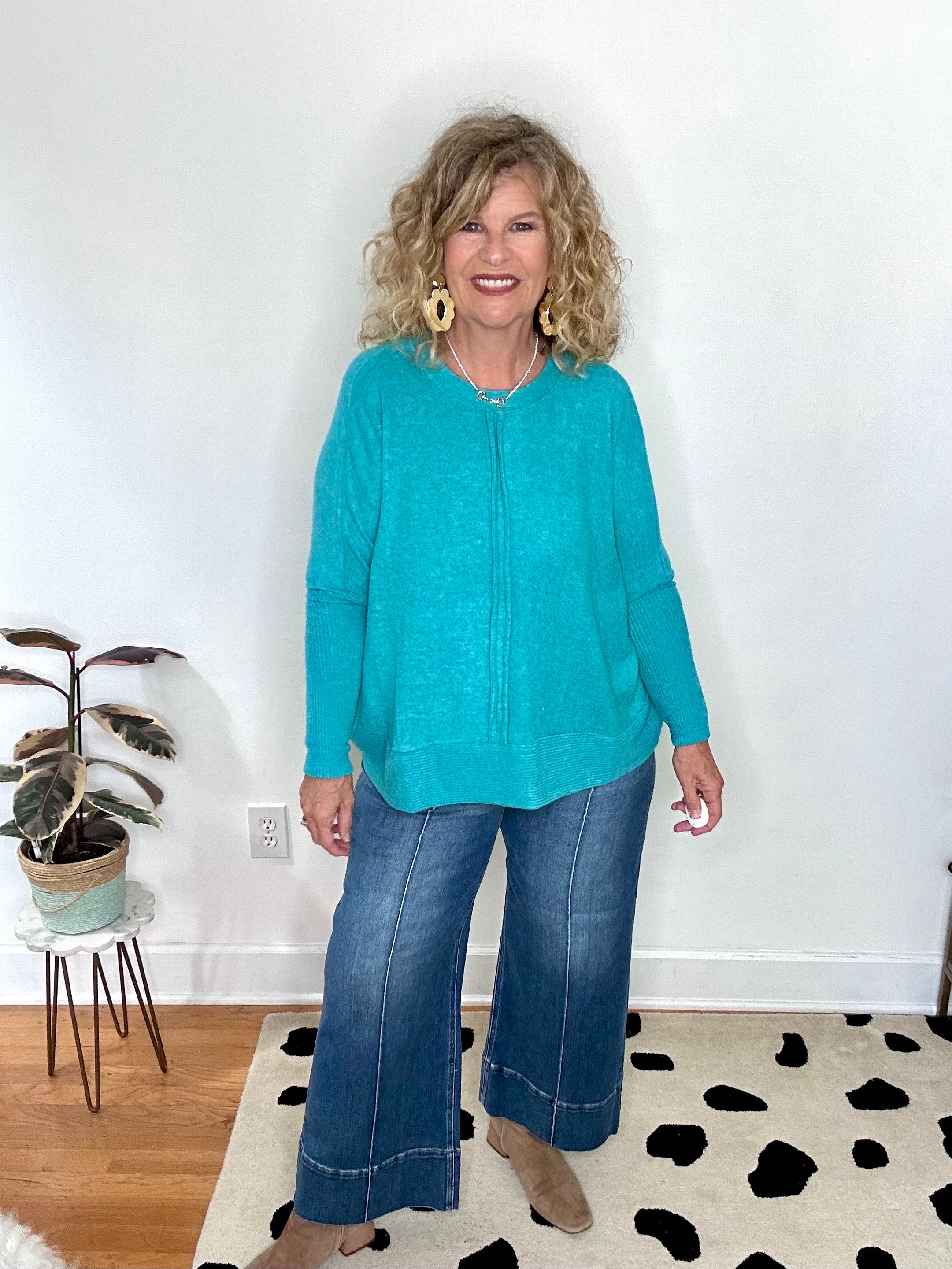 SIMPLE PLEASURES BRUSHED KNIT SWEATER