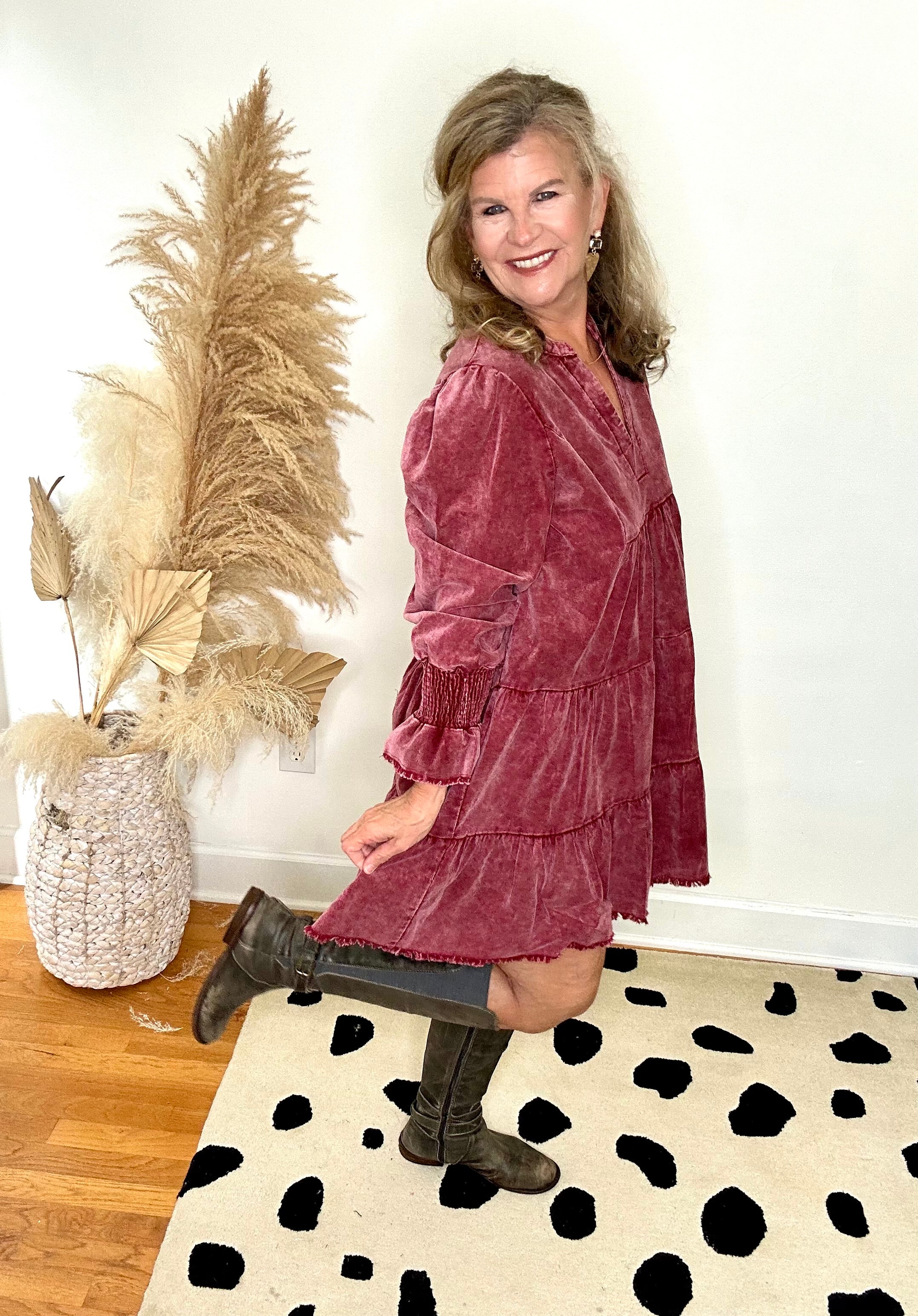 STONEWASH V-NECK DRESS