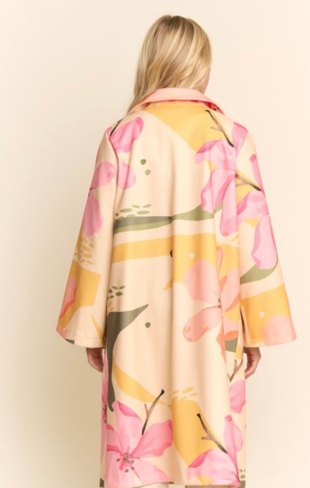 PINK CORAL FLORAL MIDI COAT