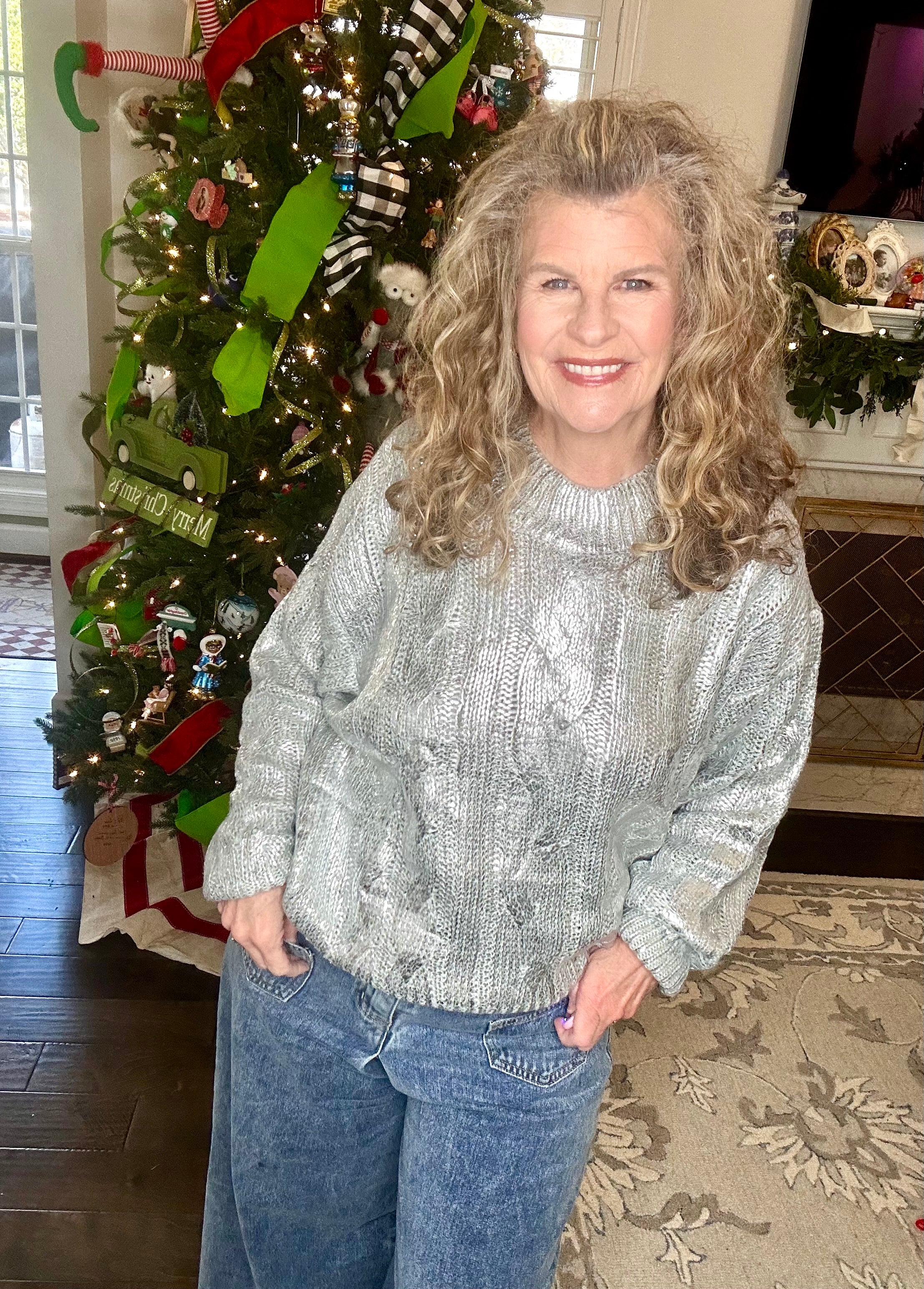 SILVER CABLE KNIT SWEATER