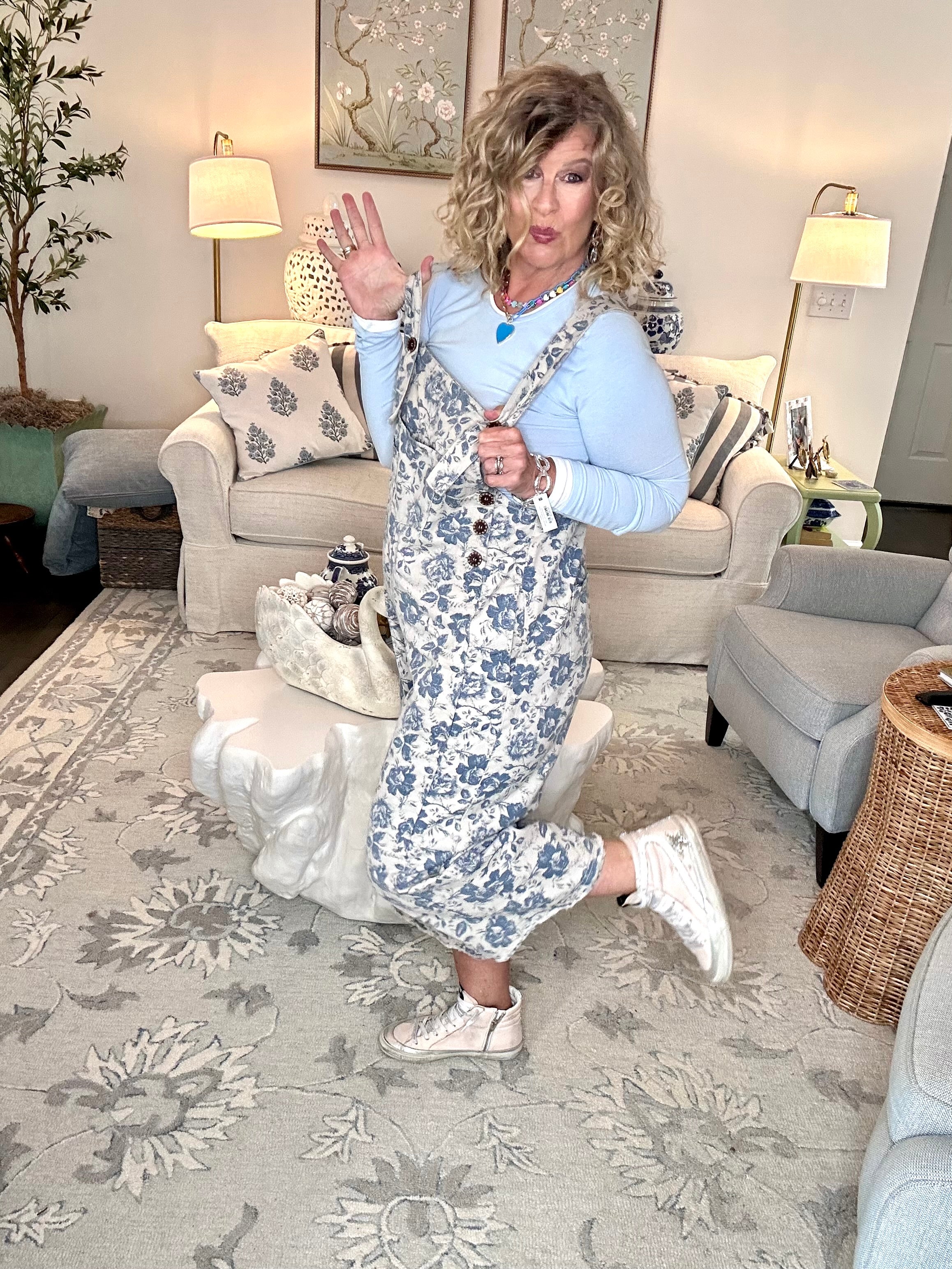 FLORAL BLUE OVERALLS