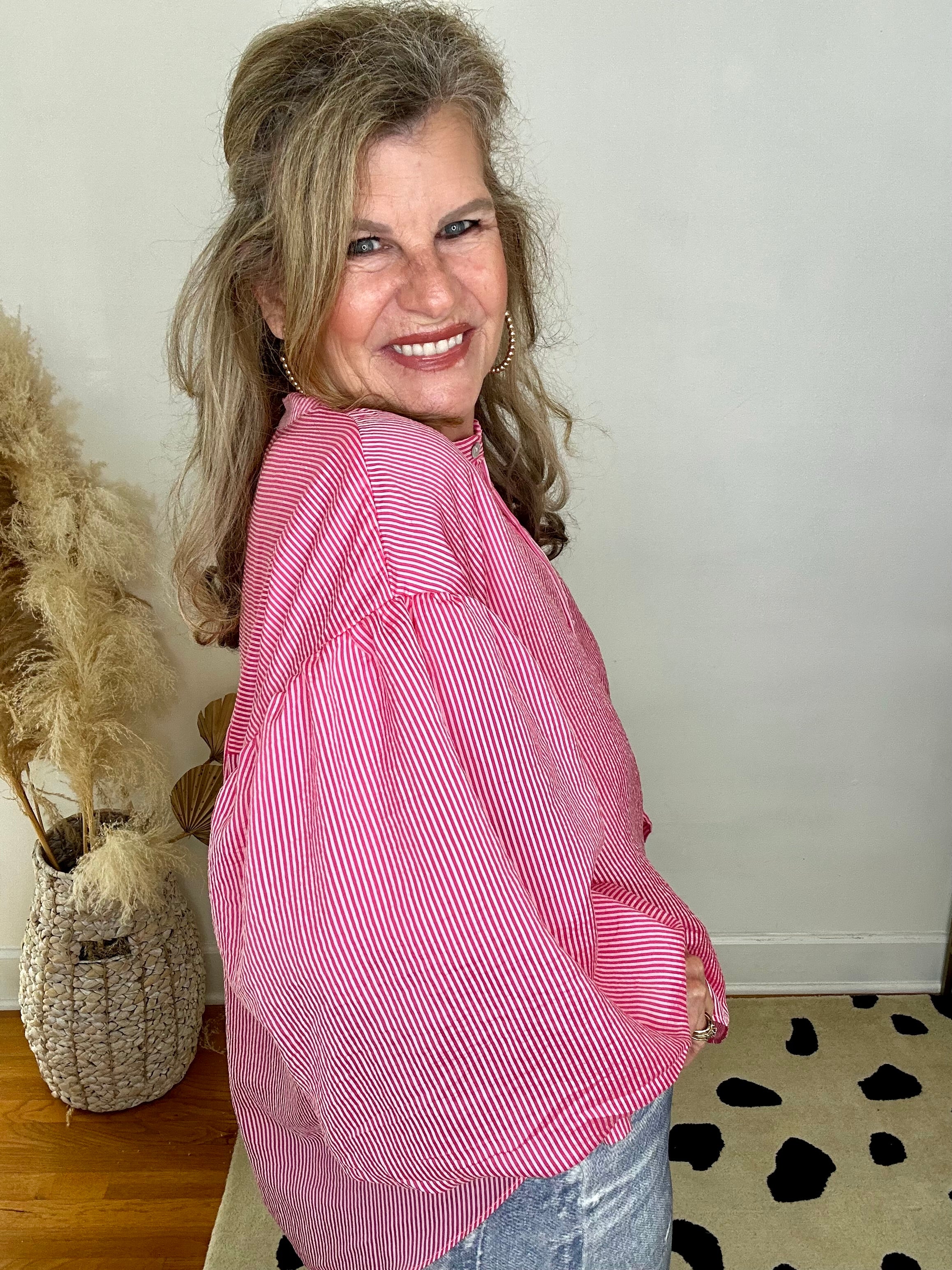 BUBBLE TROUBLE STRIPE BLOUSE