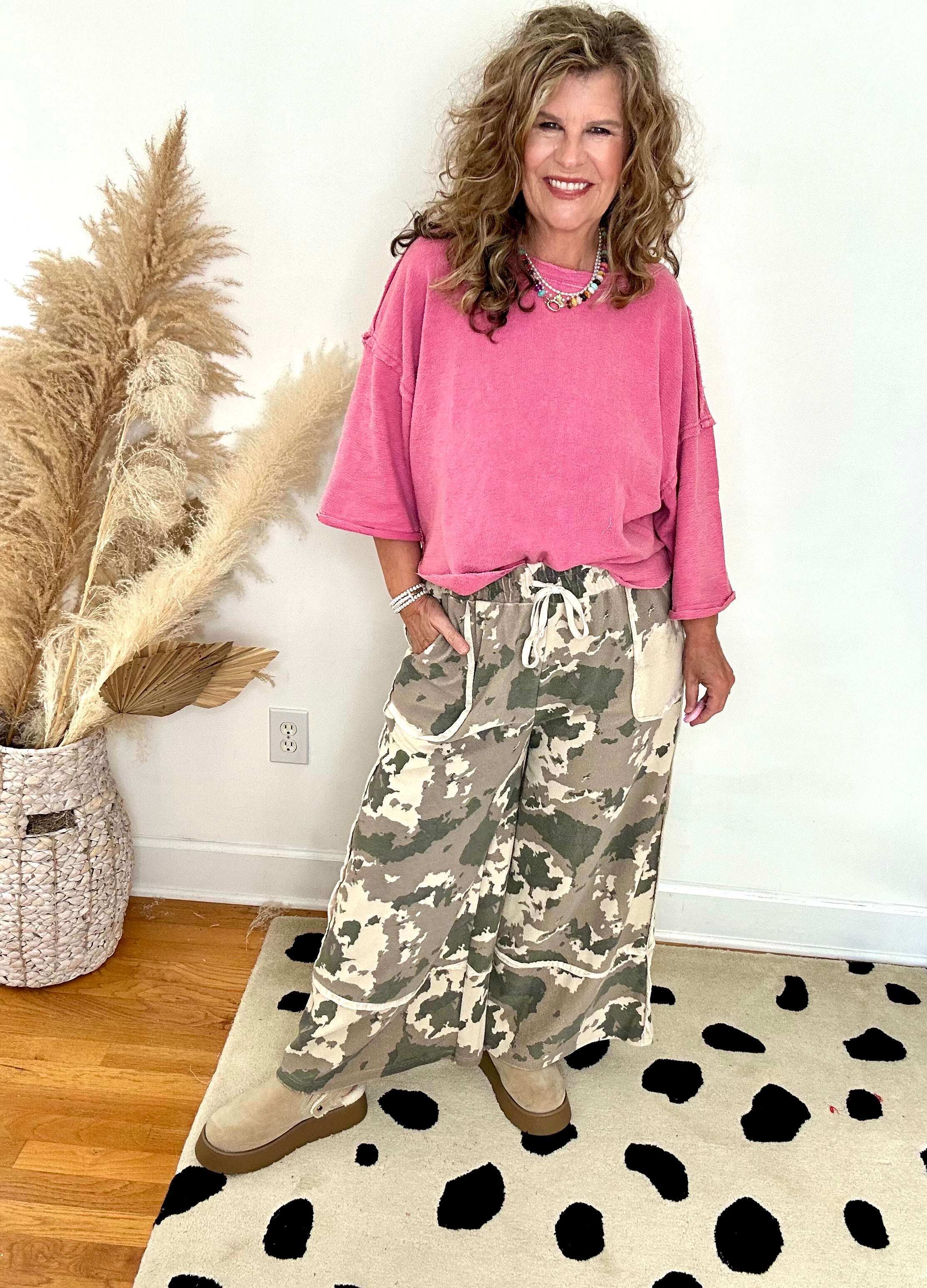 COFFEE SHOP CUTE WASHED KNIT PINK TOP