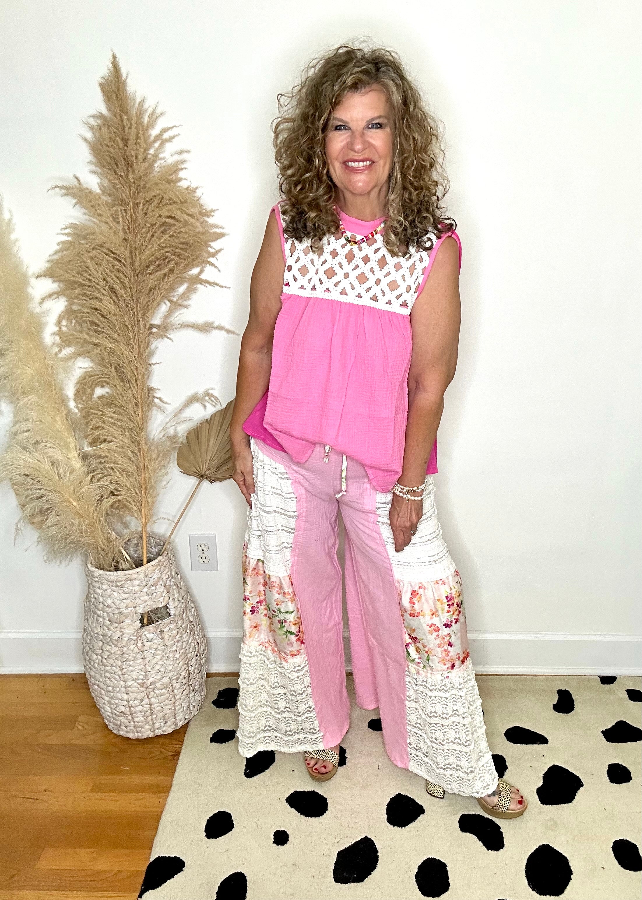 CANDY PINK FLORAL GAUZE PANT
