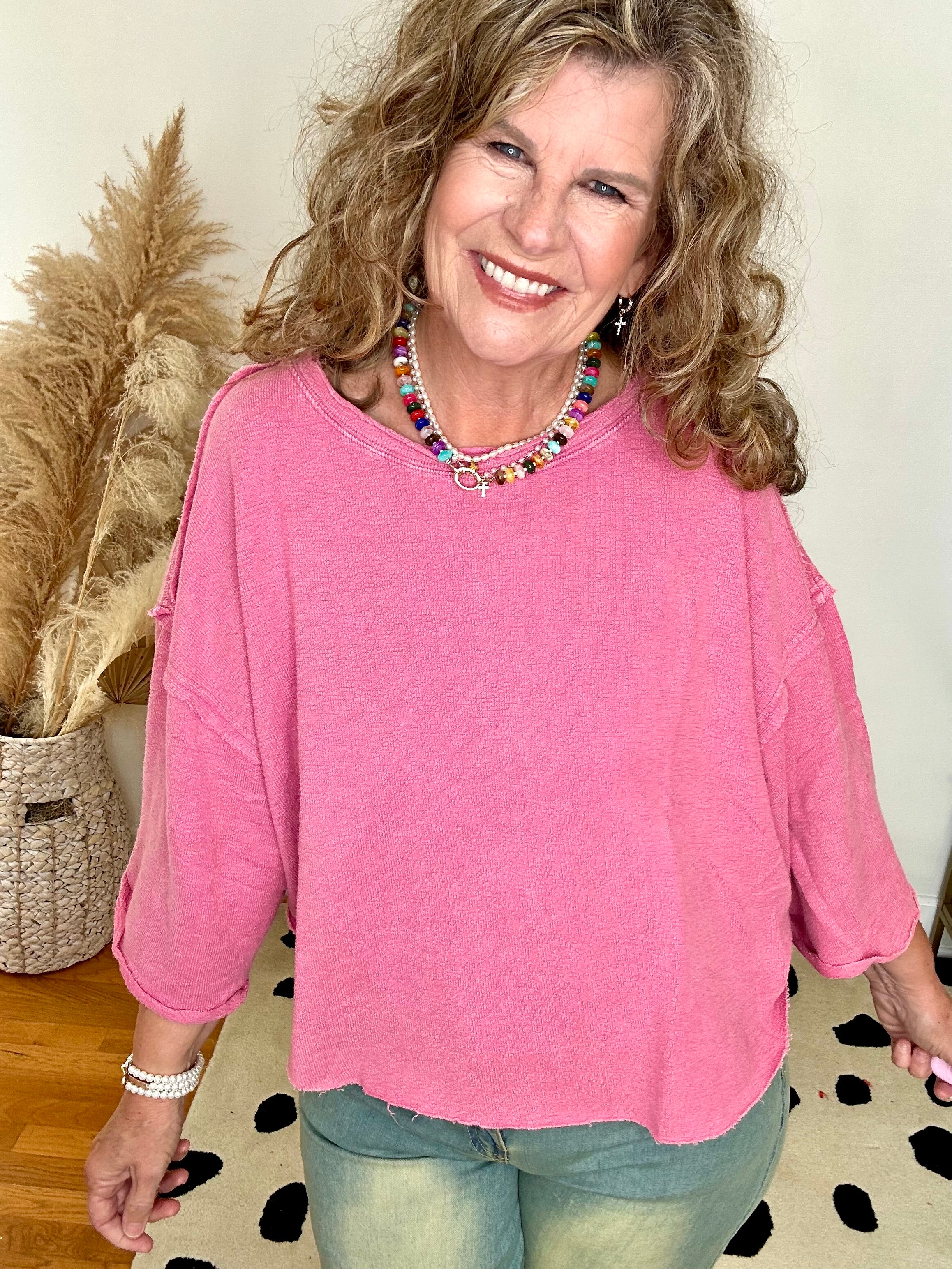 COFFEE SHOP CUTE WASHED KNIT PINK TOP