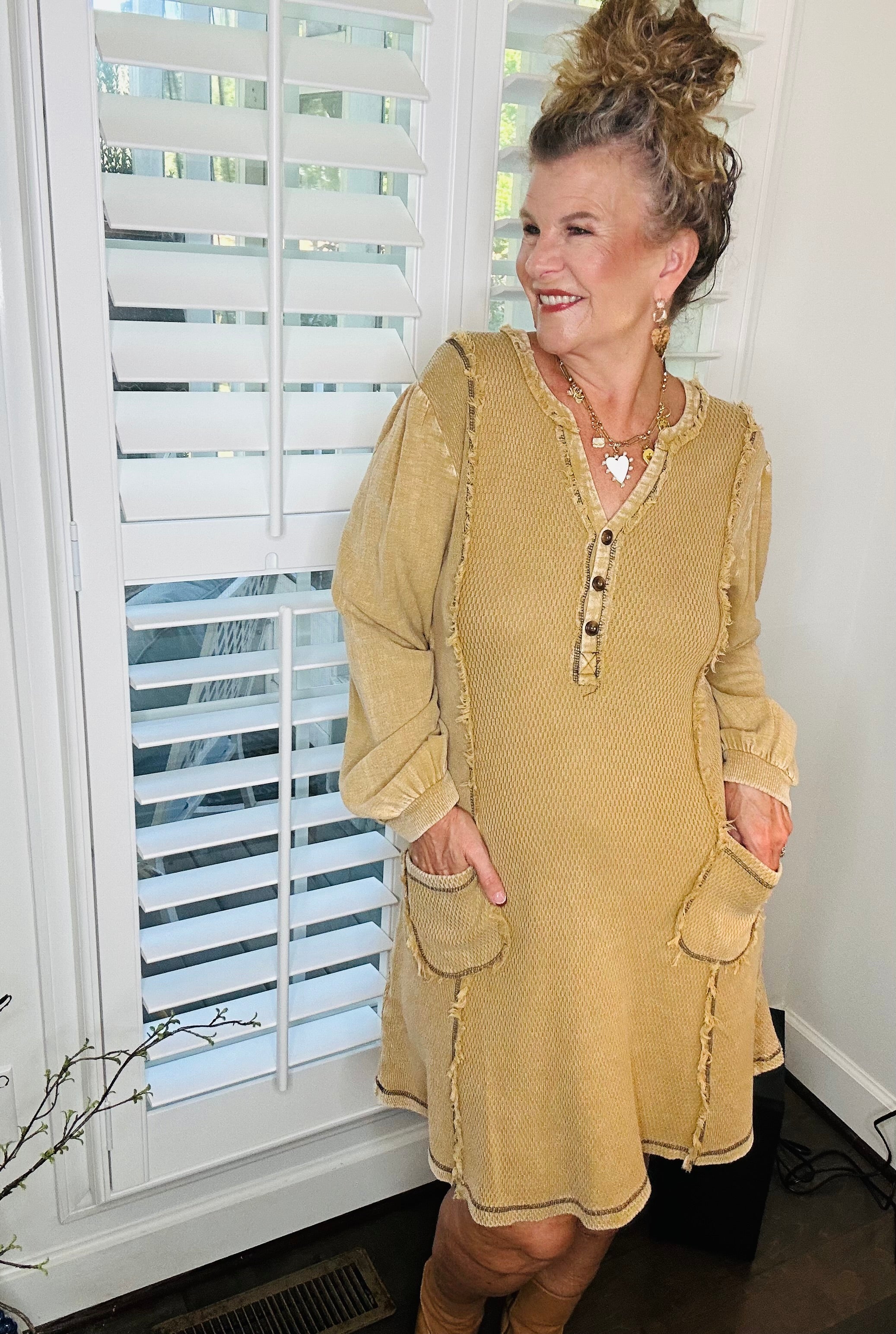 THERMAL MIX BUTTON FRONT TUNIC/DRESS