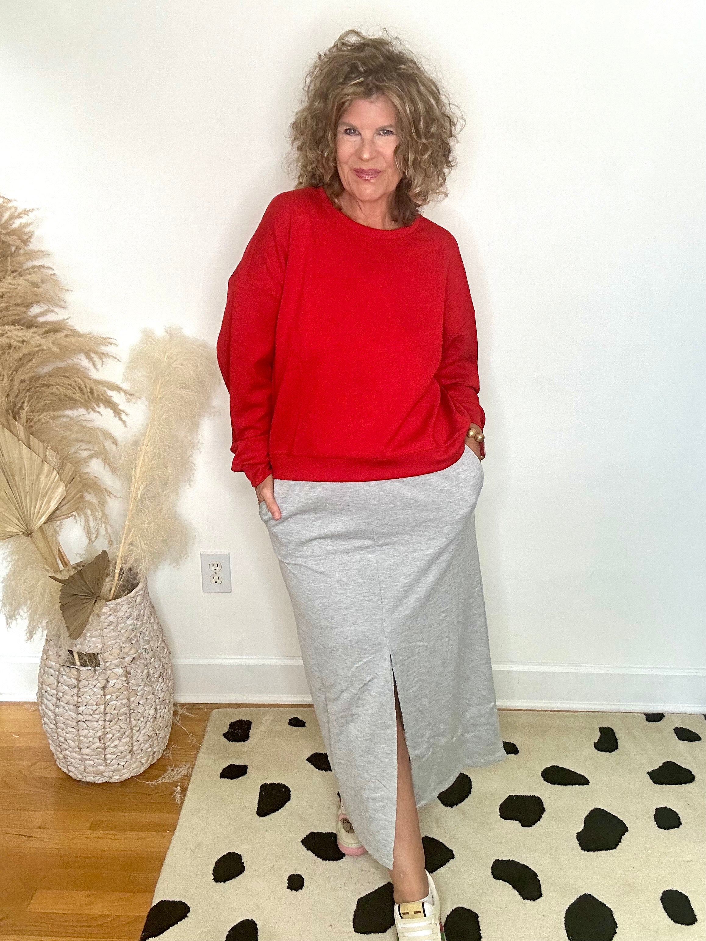 FRENCH TERRY HEATHER GREY MIDI SKIRT