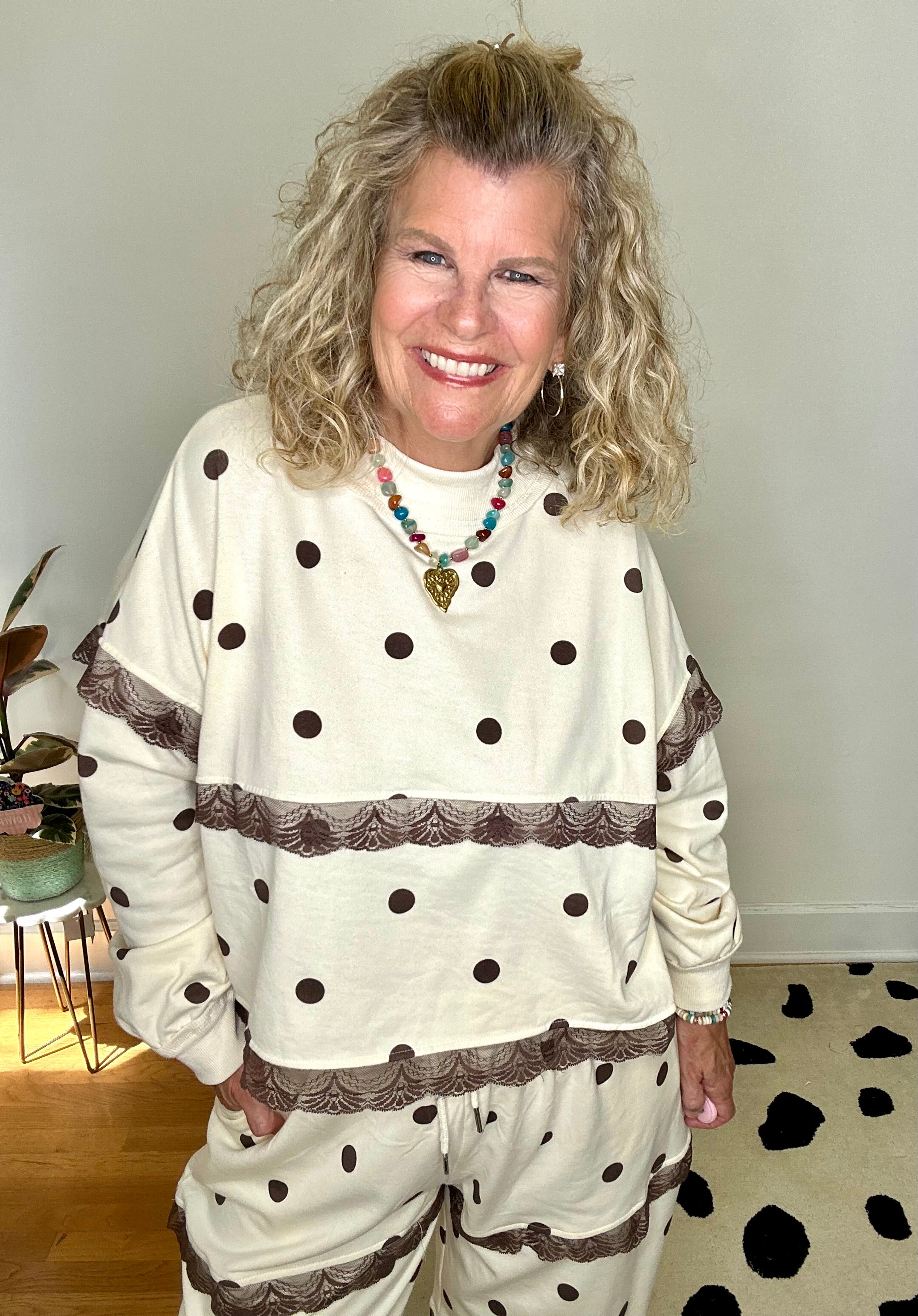 DREAMY POLKA DOT PULLOVER/BROWN