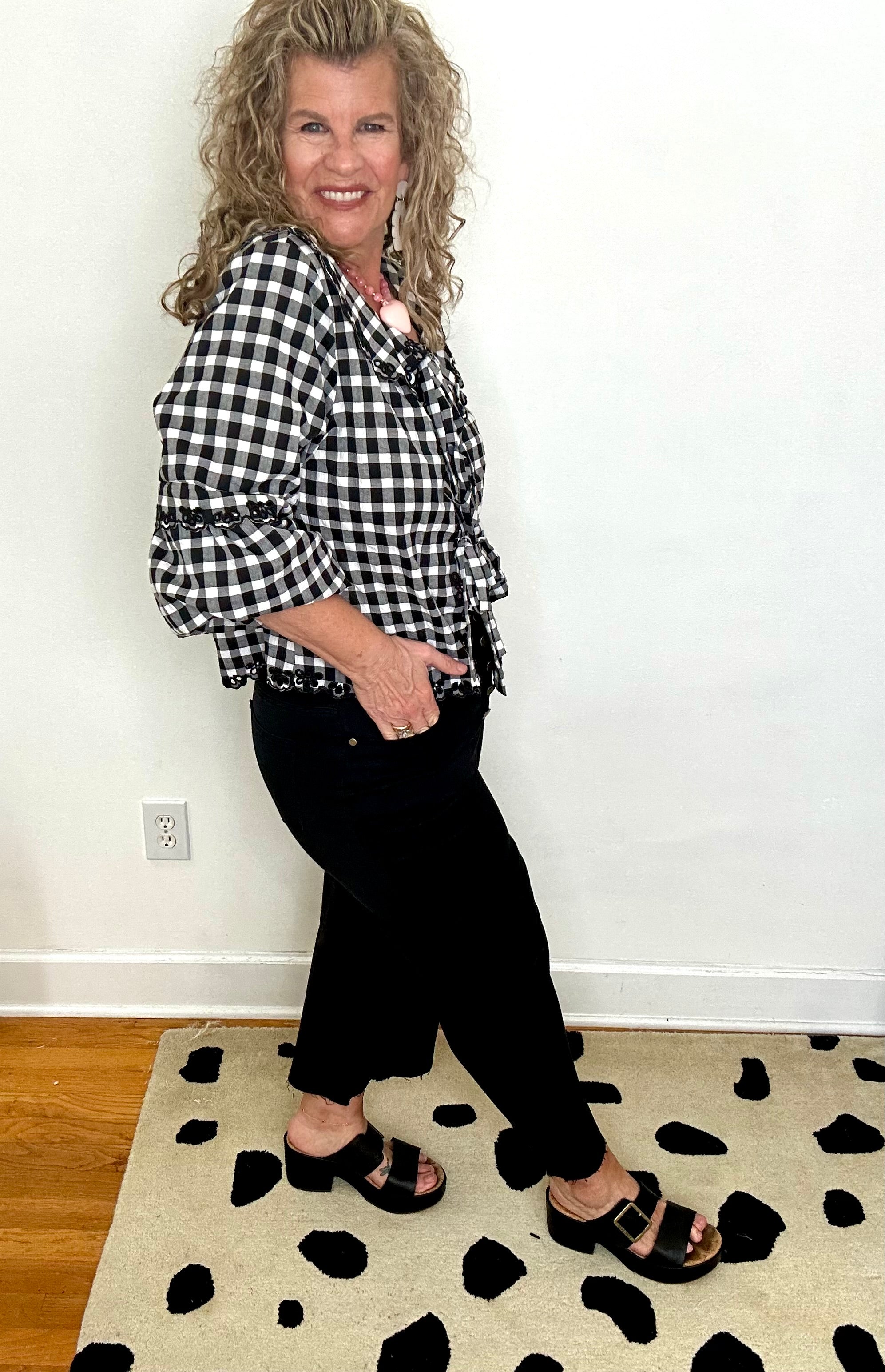 BUTTON FLY TWILL WIDE BOTTOM PANTS-BLACK