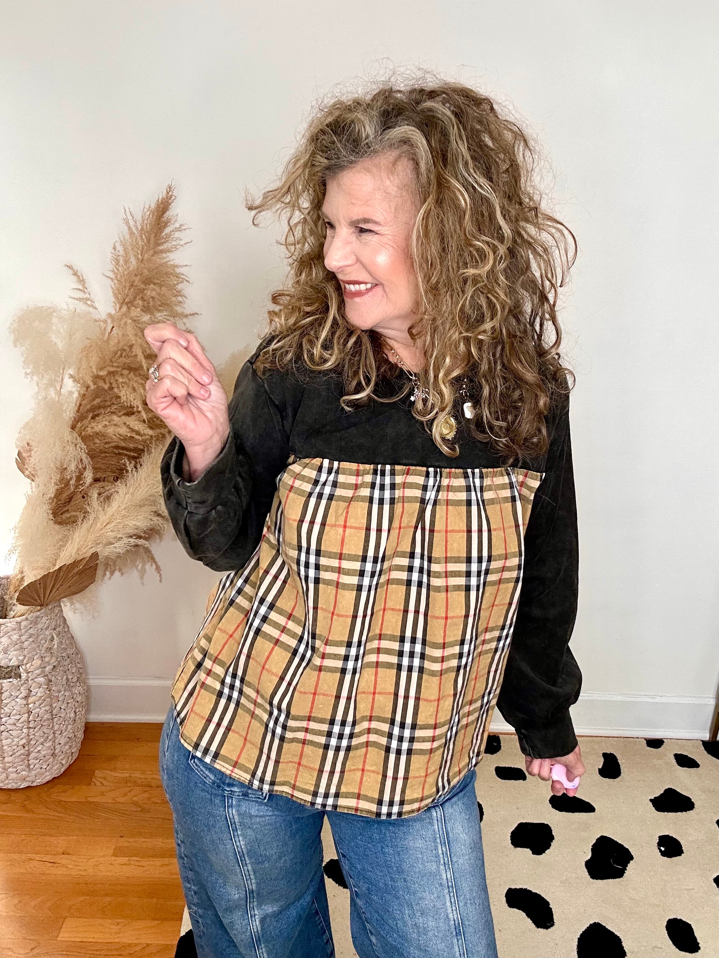 COUNTRY CLUB CHECK CONTRAST TOP