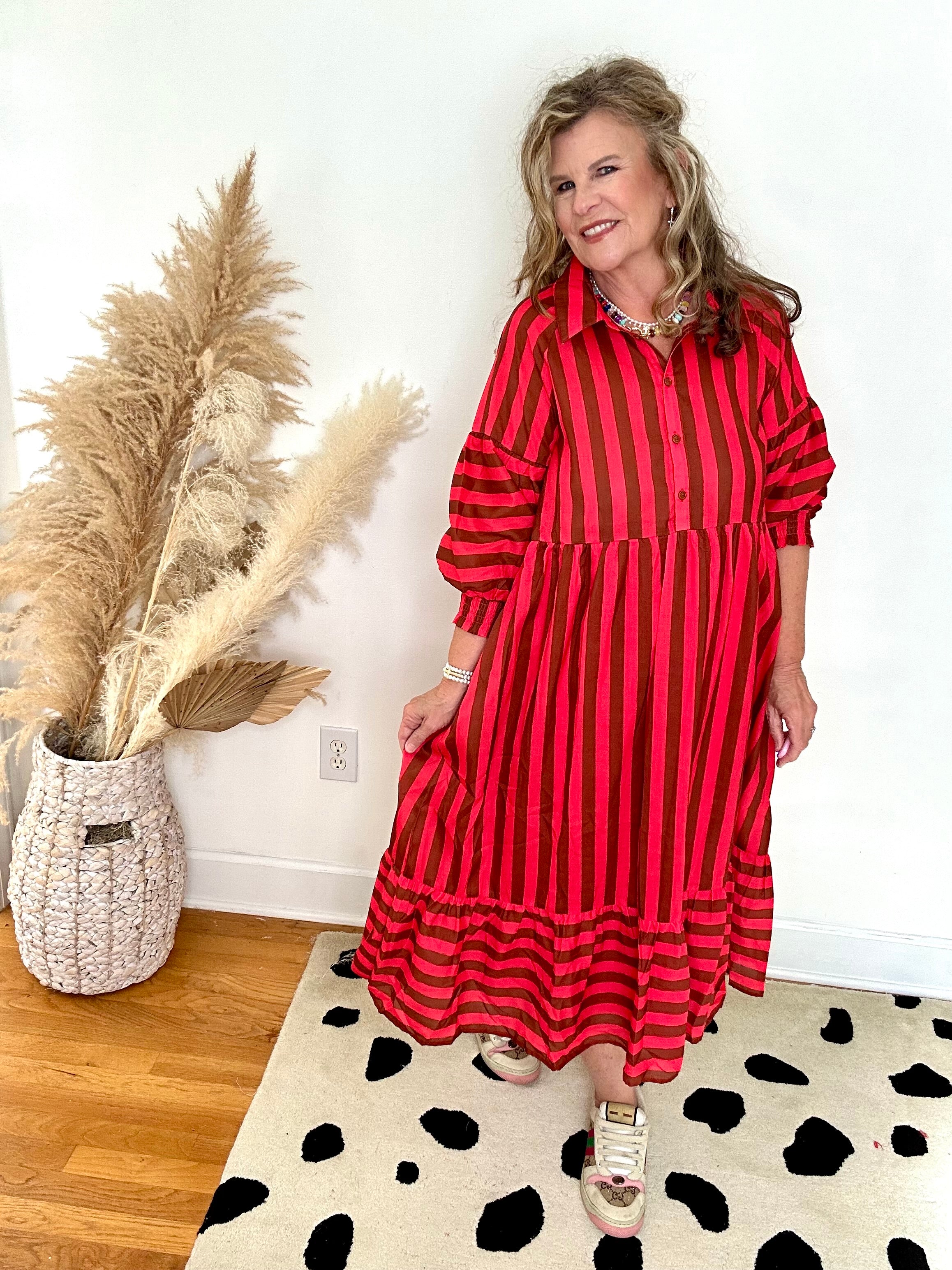 READ BETWEEN THE LINES STRIPE MIDI DRESS