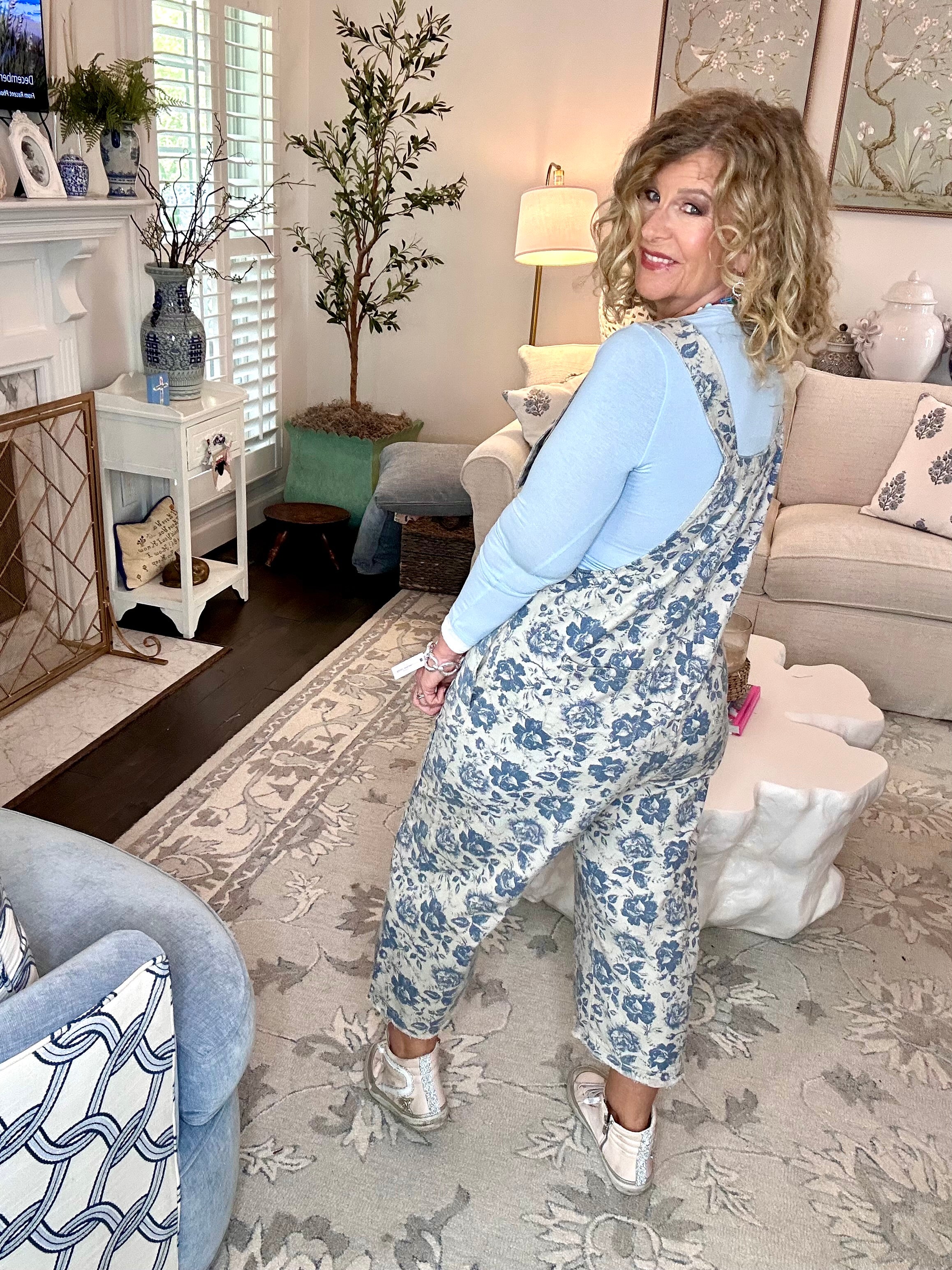 FLORAL BLUE OVERALLS