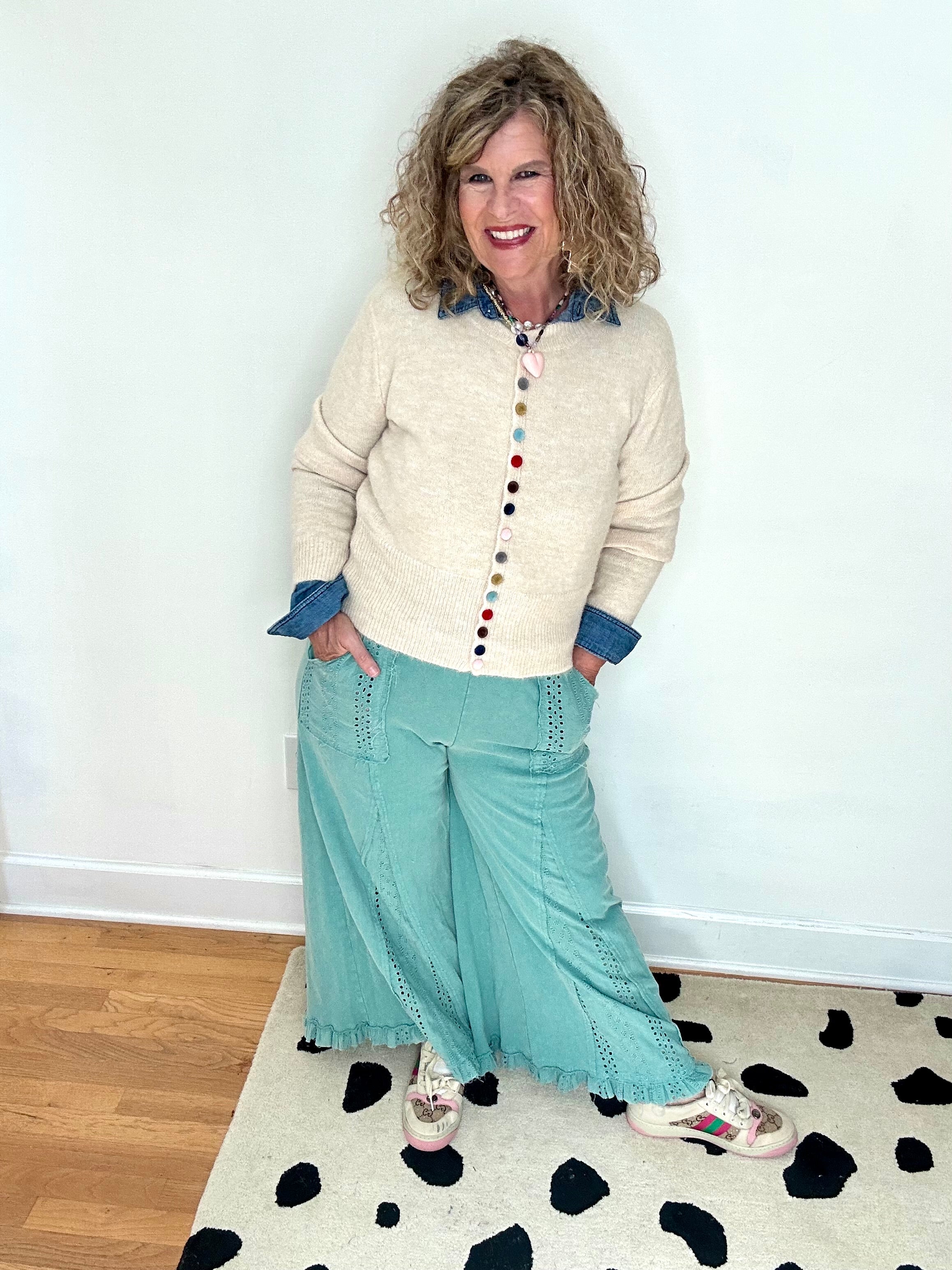 LACE MIXED TERRY WASH PANT