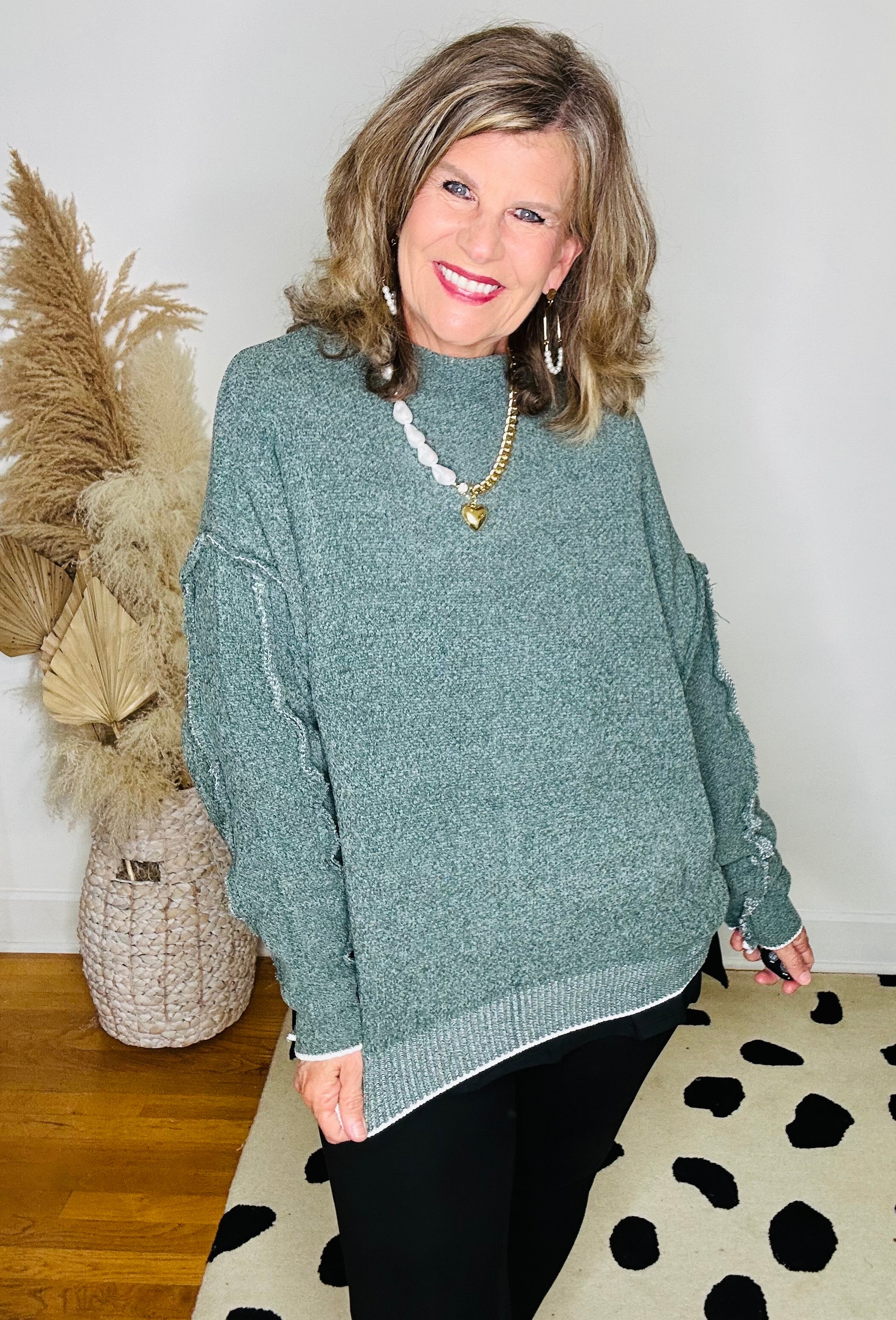 OVERSIZED MOCK NECK CHENILLE SWEATER