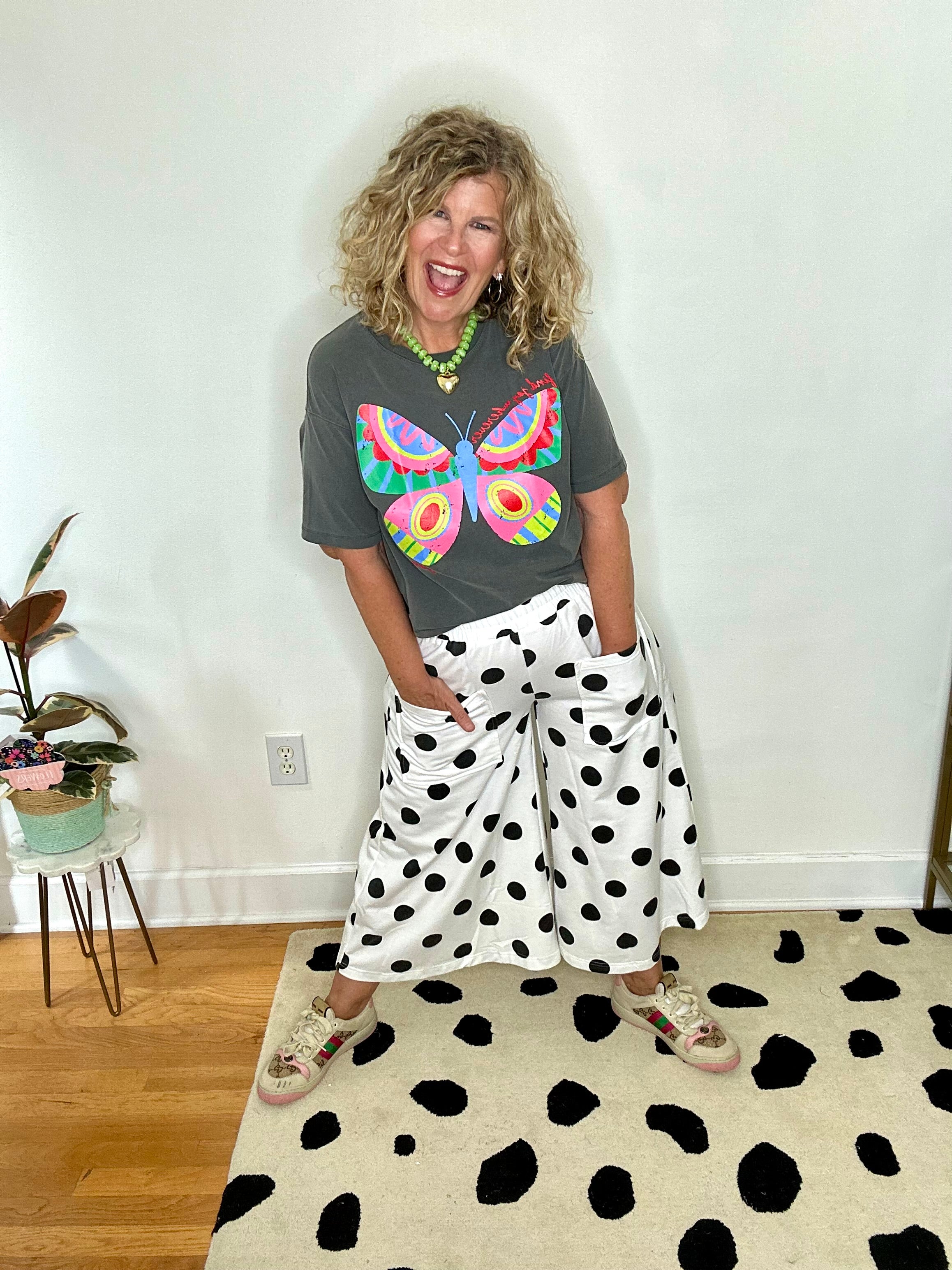 WHITE POLKA DOT PULL ON KNIT PANT
