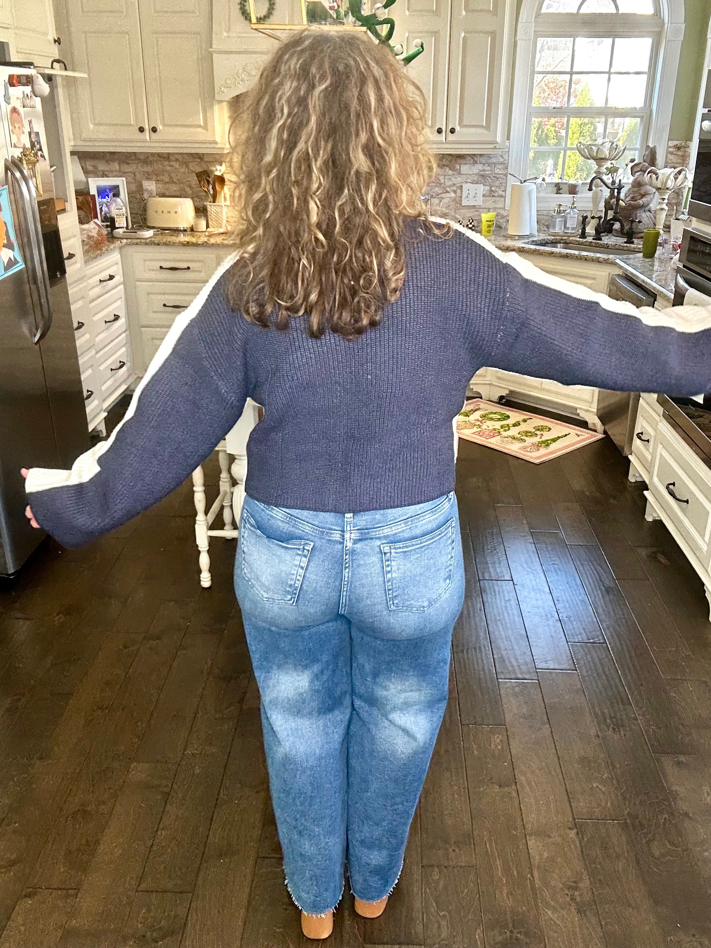 TWO-TONE NAVY SWEATER