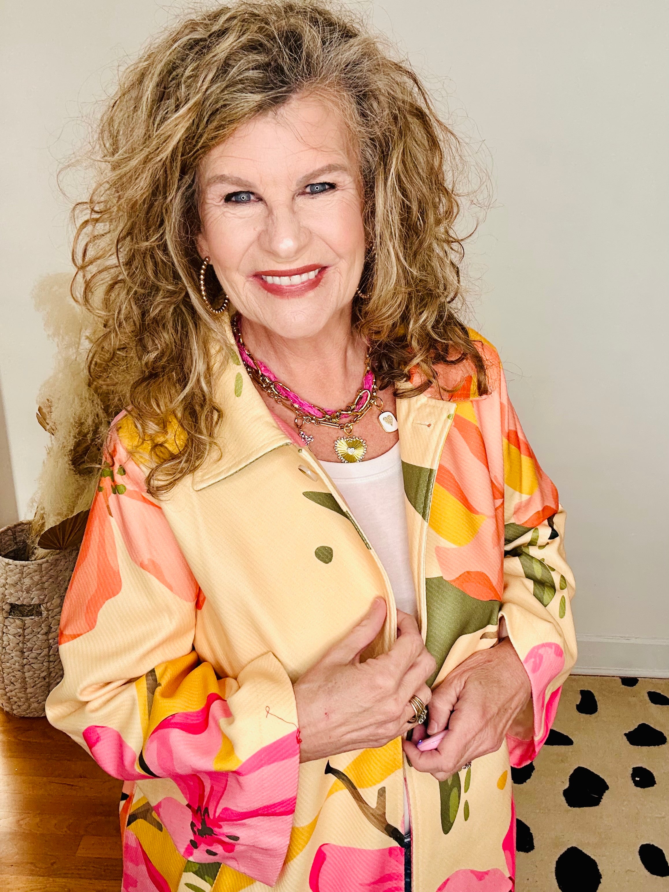 PINK CORAL FLORAL MIDI COAT