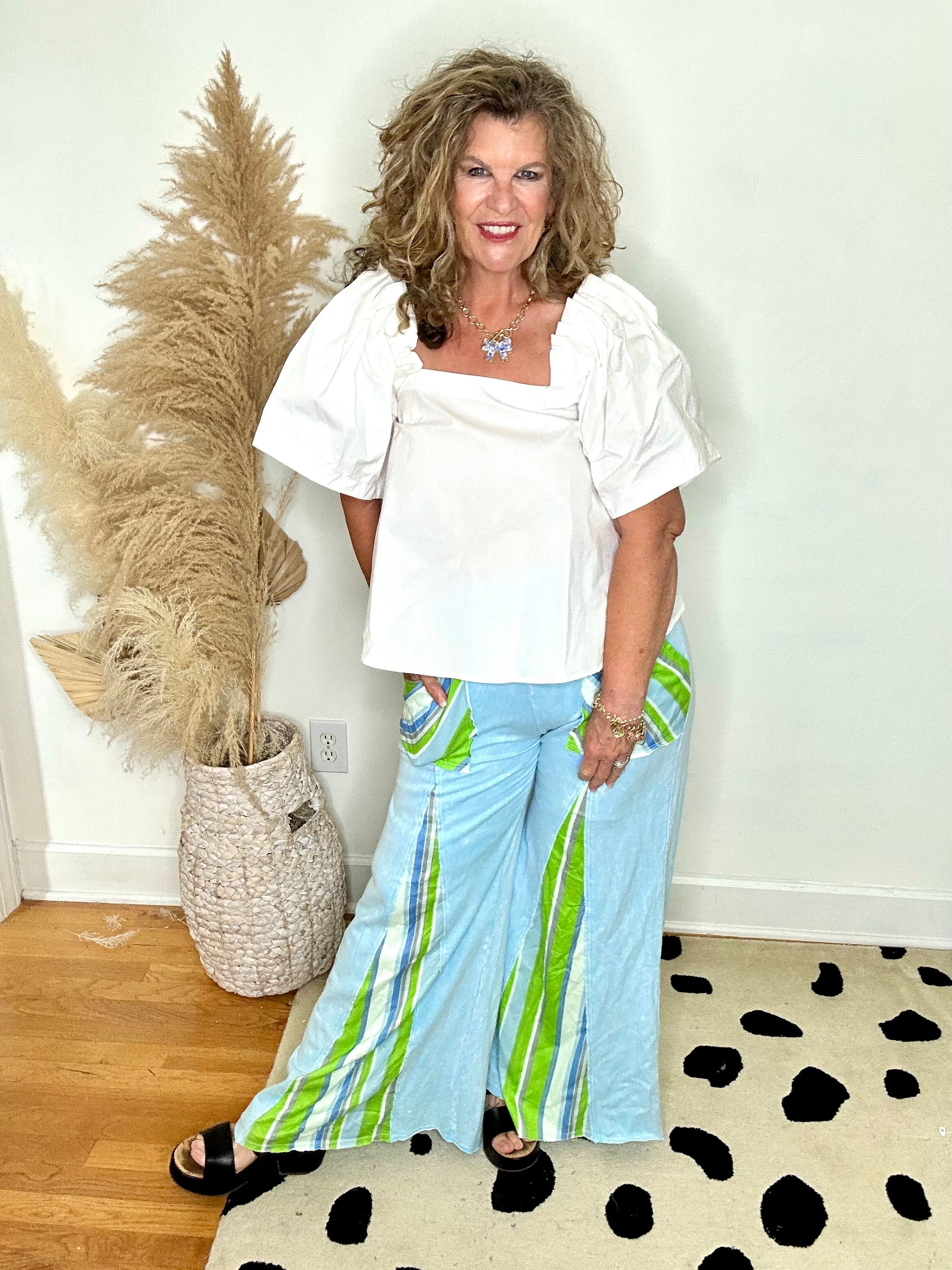 MINERAL WASH STRIPE DETAIL FLARE PANT