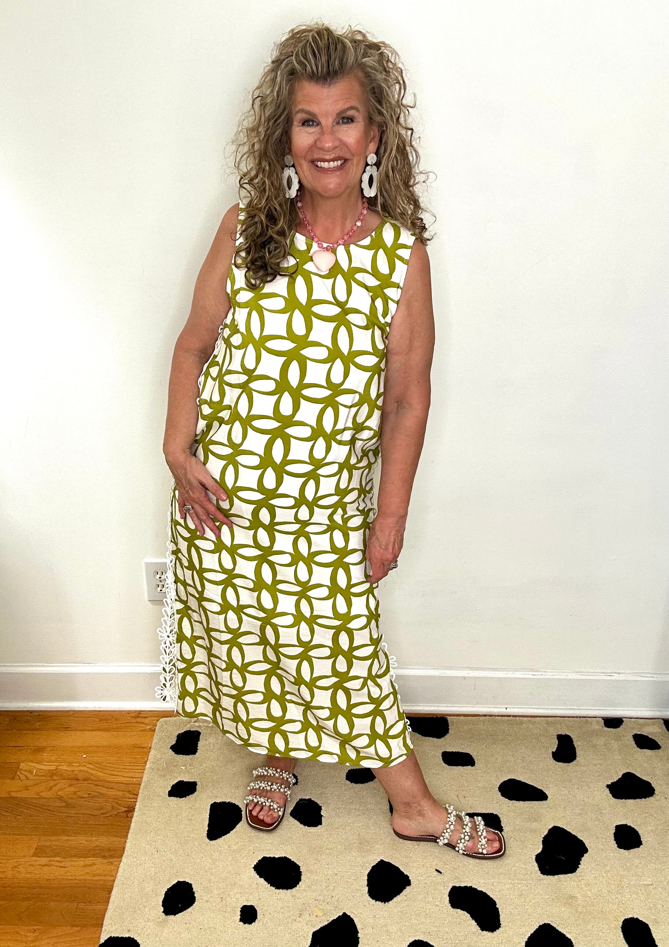 GREEN GEOMETRIC SLEEVELESS MIDI DRESS GREEN GEOMETRIC SLEEVELESS MIDI DRESS