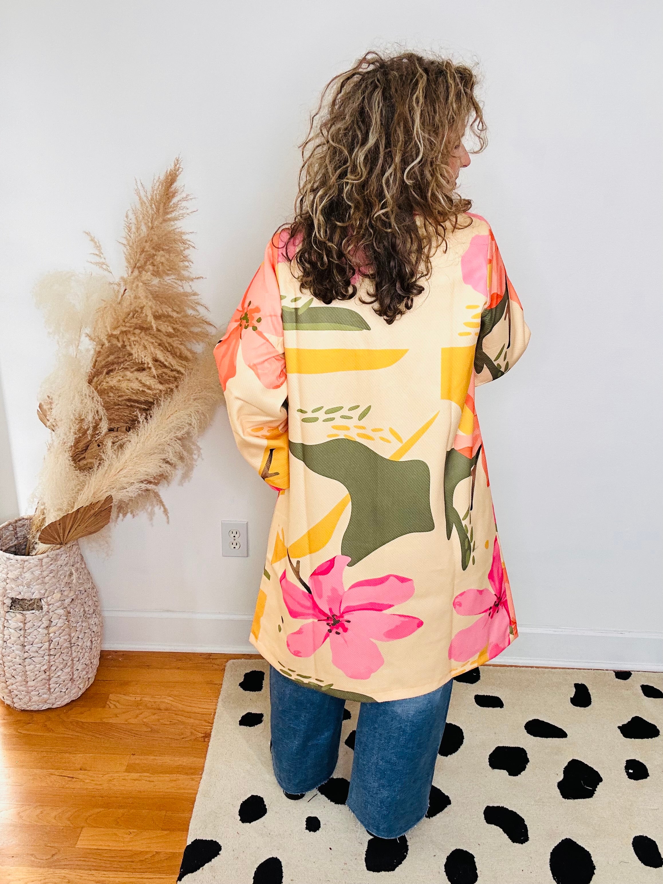 PINK CORAL FLORAL MIDI COAT