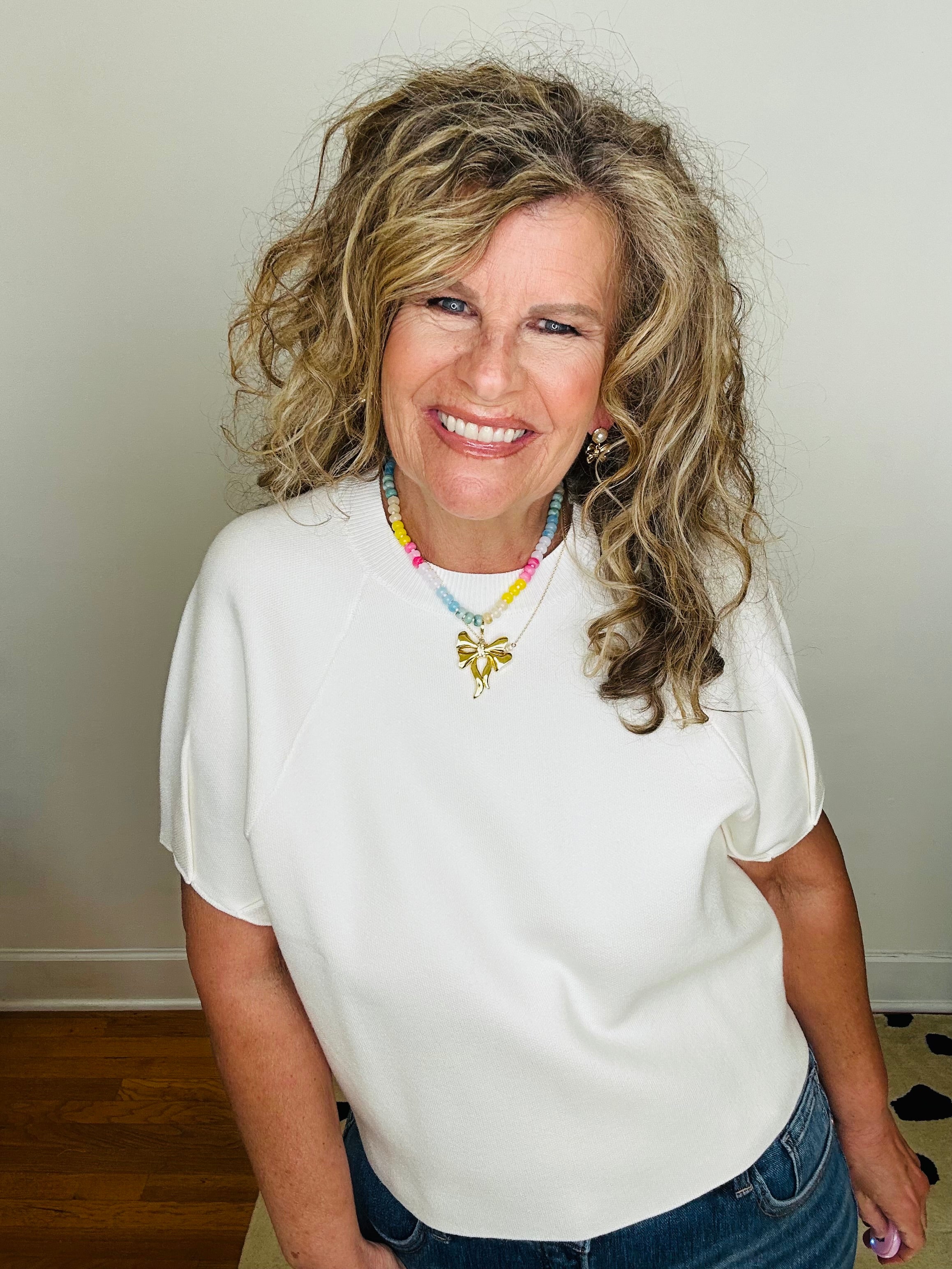 ROUND NECK SHORT PUFF SLLEVE SWEATER TOP