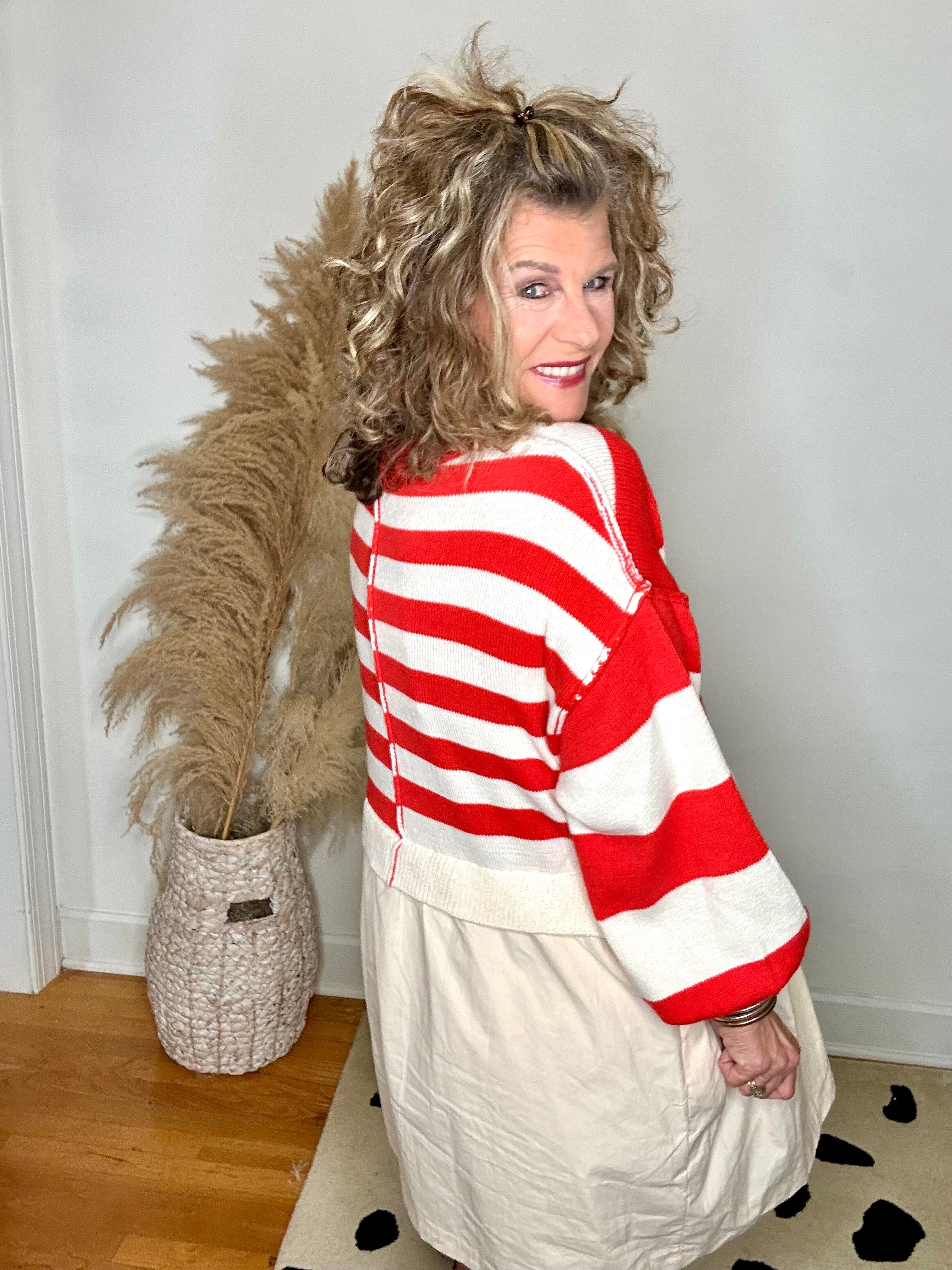 RED AND IVORY SWEATER DRESS