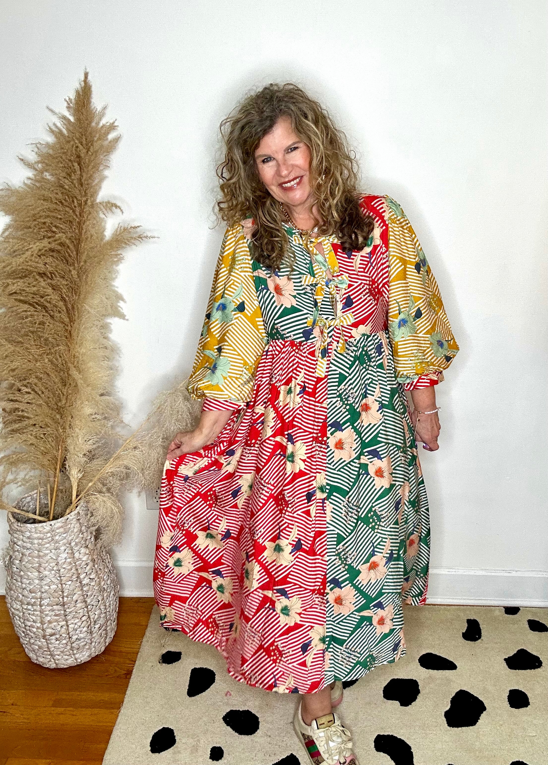 FRONT TIE FLORAL MIDI DRESS